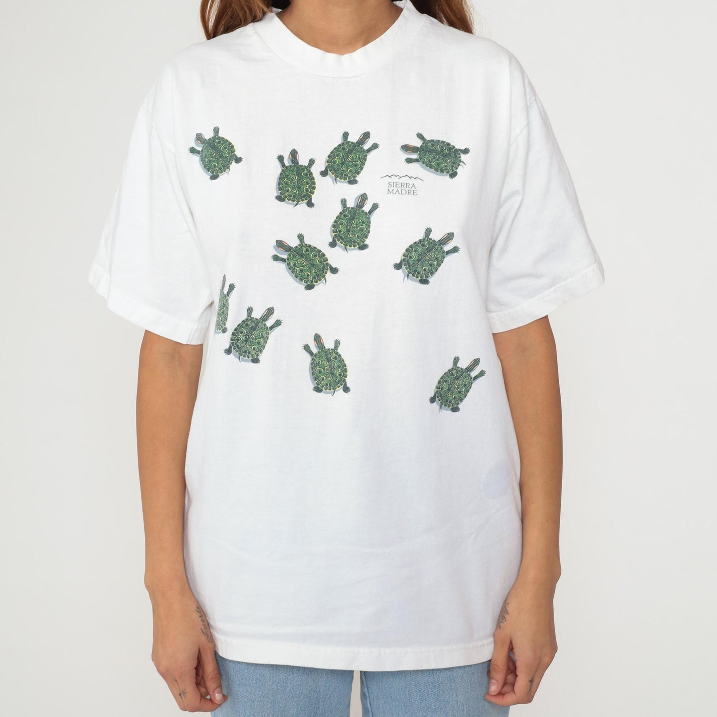 90s Sierra Madre Turtle Graphic T-Shirt White Cotton Crew Neck Medium