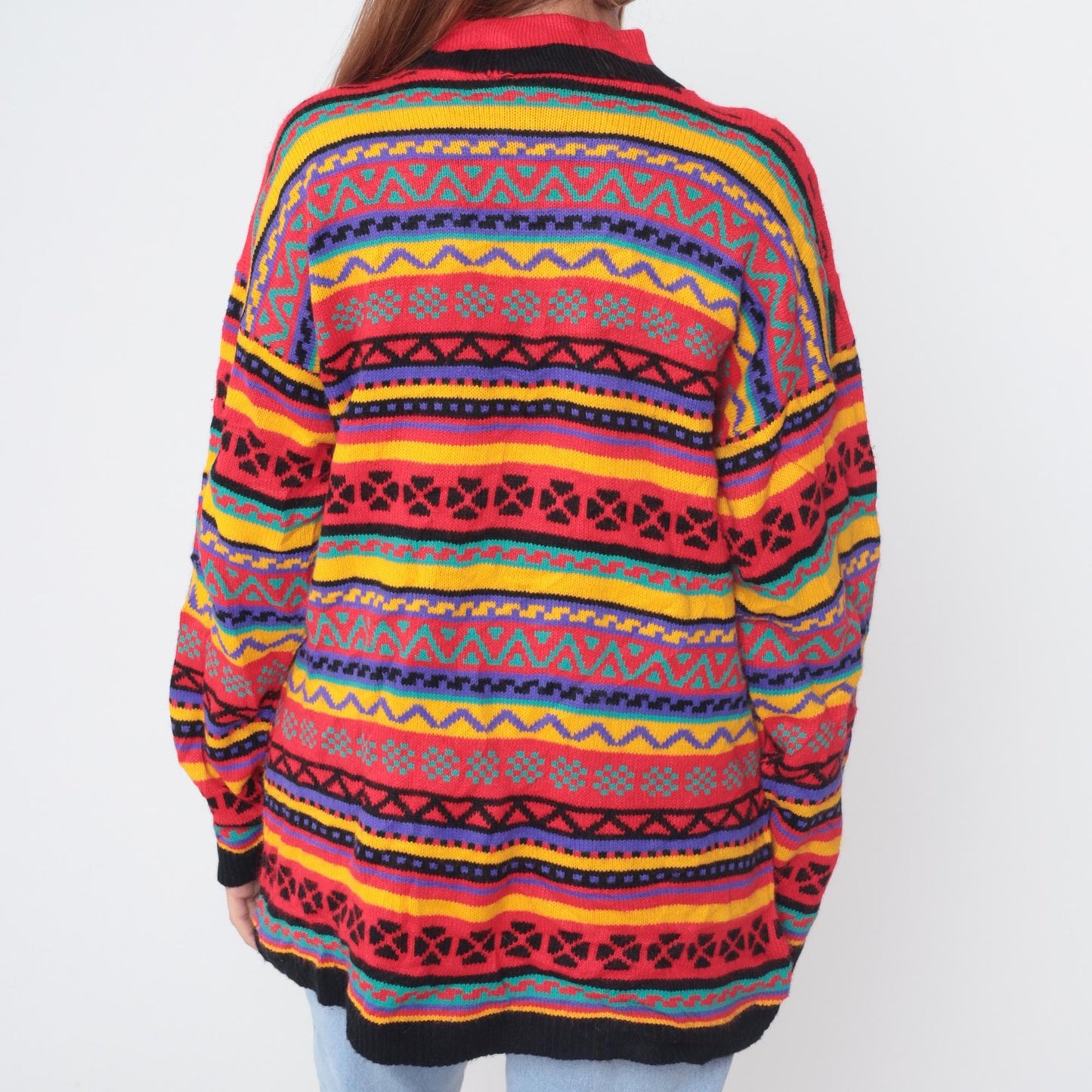 90s Green Lantern Aztec Geometric Sweater Multicolor Crew Neck Medium M