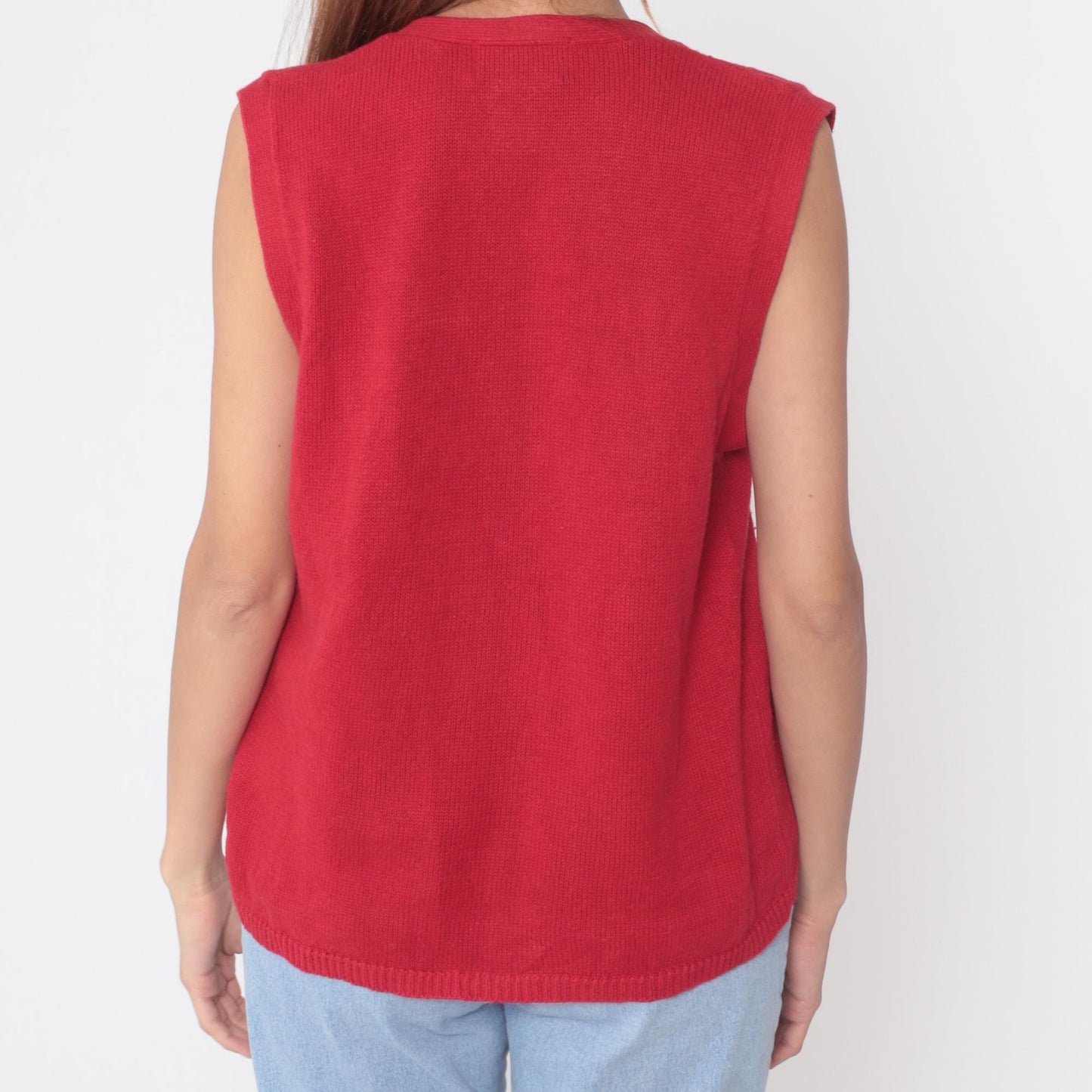 Sag Harbor Argyle Sweater Vest Red Black V-Neck Button Front Medium M