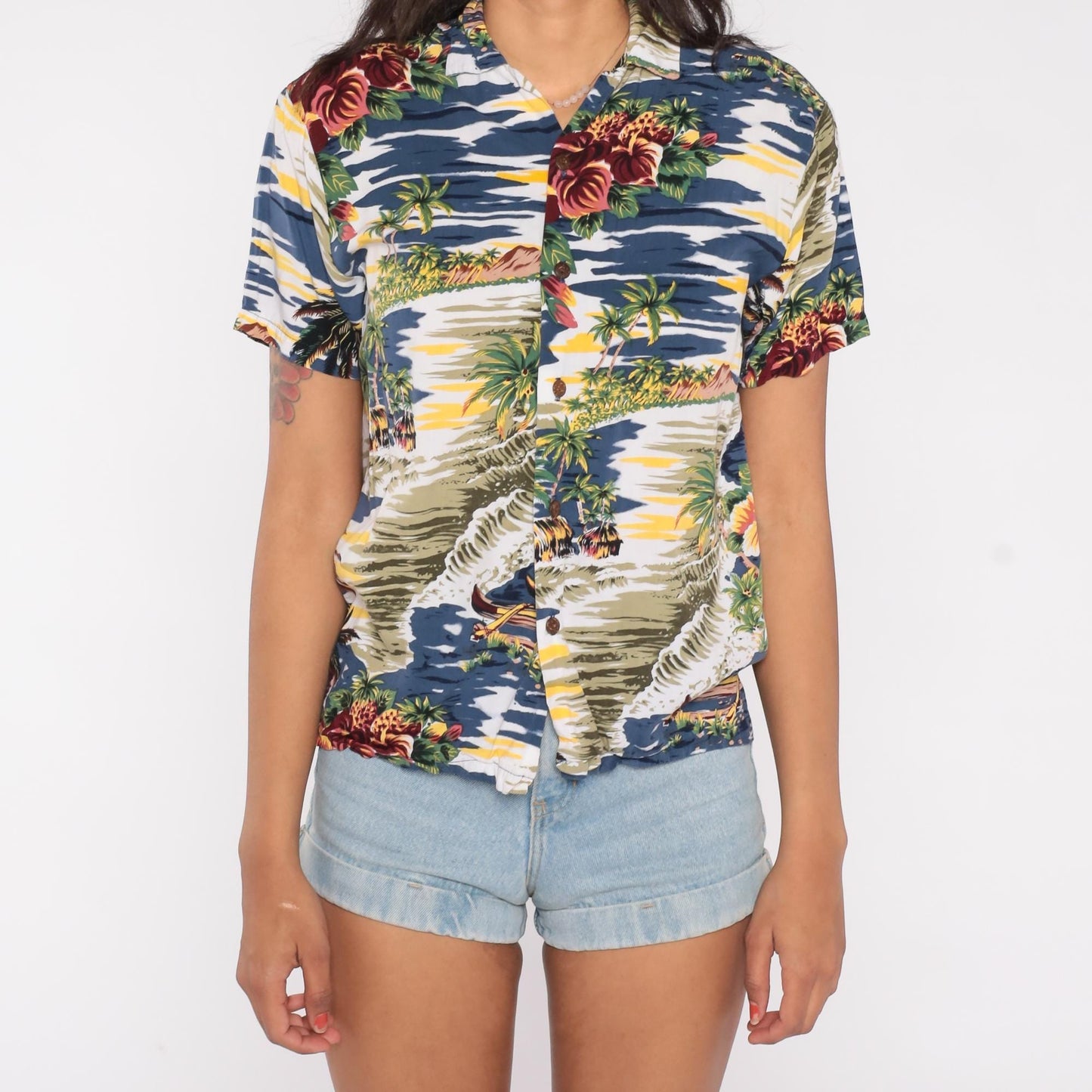 Y2K Hilo Hattie Hawaiian Shirt Island Print Button Front Medium