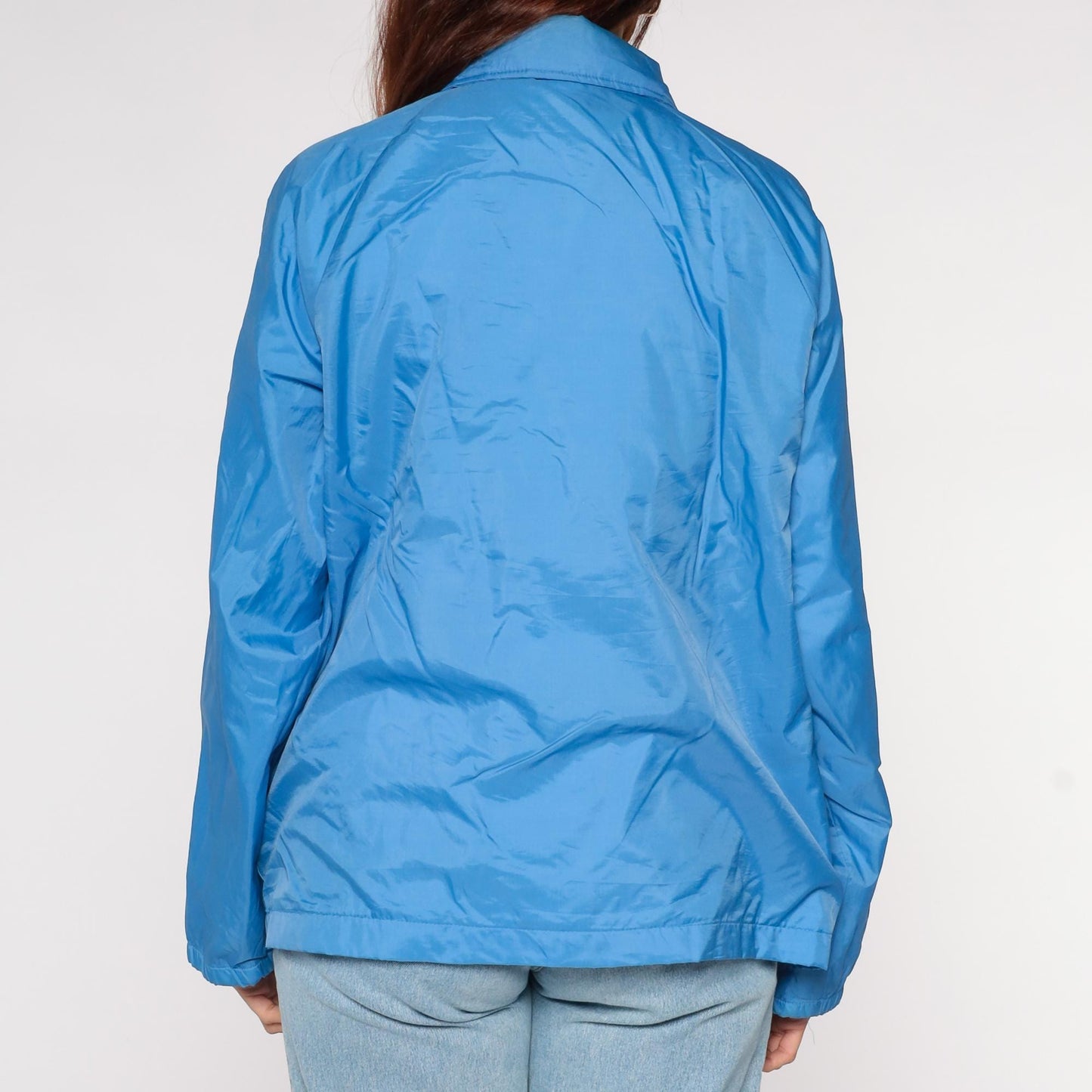 80s Sears Electric Blue Windbreaker Nylon Button-Front Jacket Large