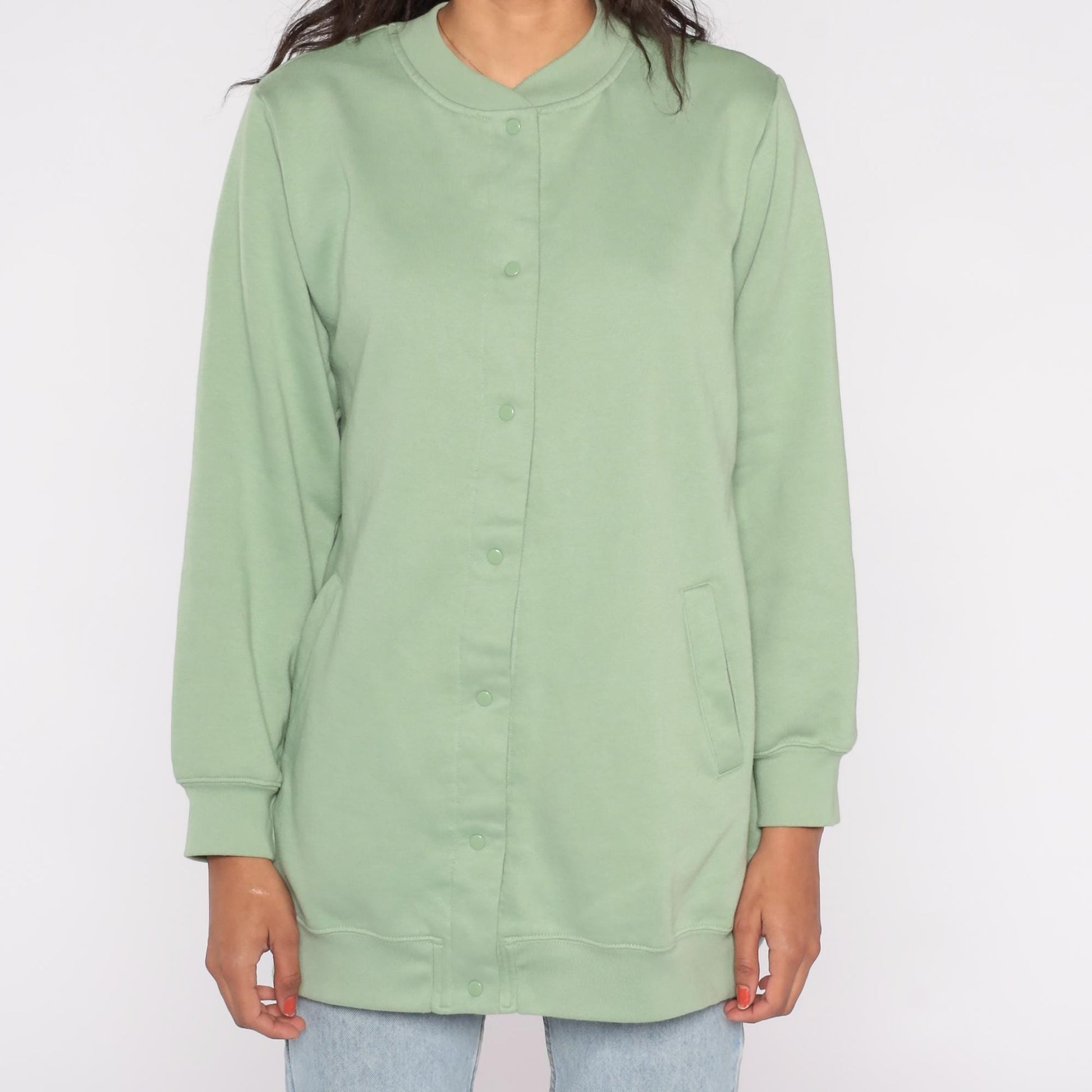 90s Only Necessities Sage Green Snap Button Sweatshirt Jacket Medium M