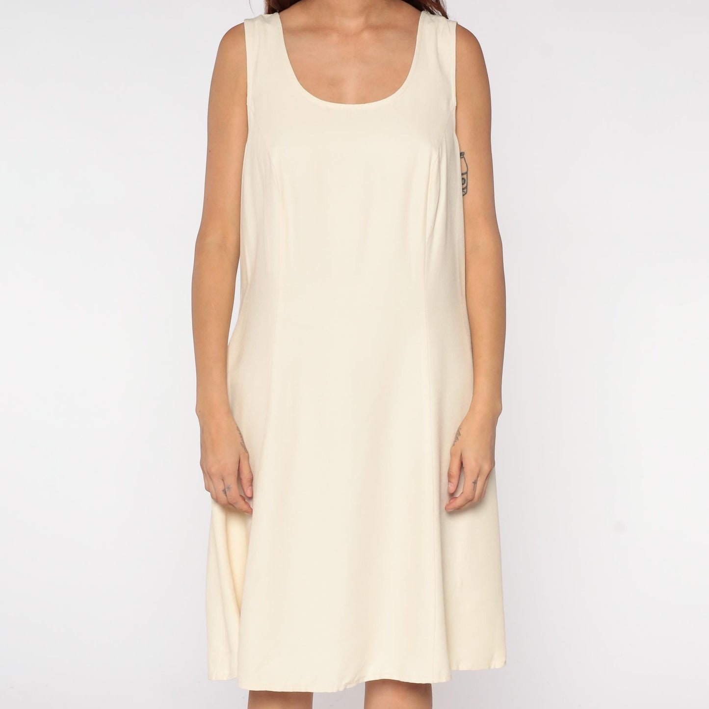 90s Minimalist Shift Dress Cream Sleeveless A-Line Midi Plus Size XXL