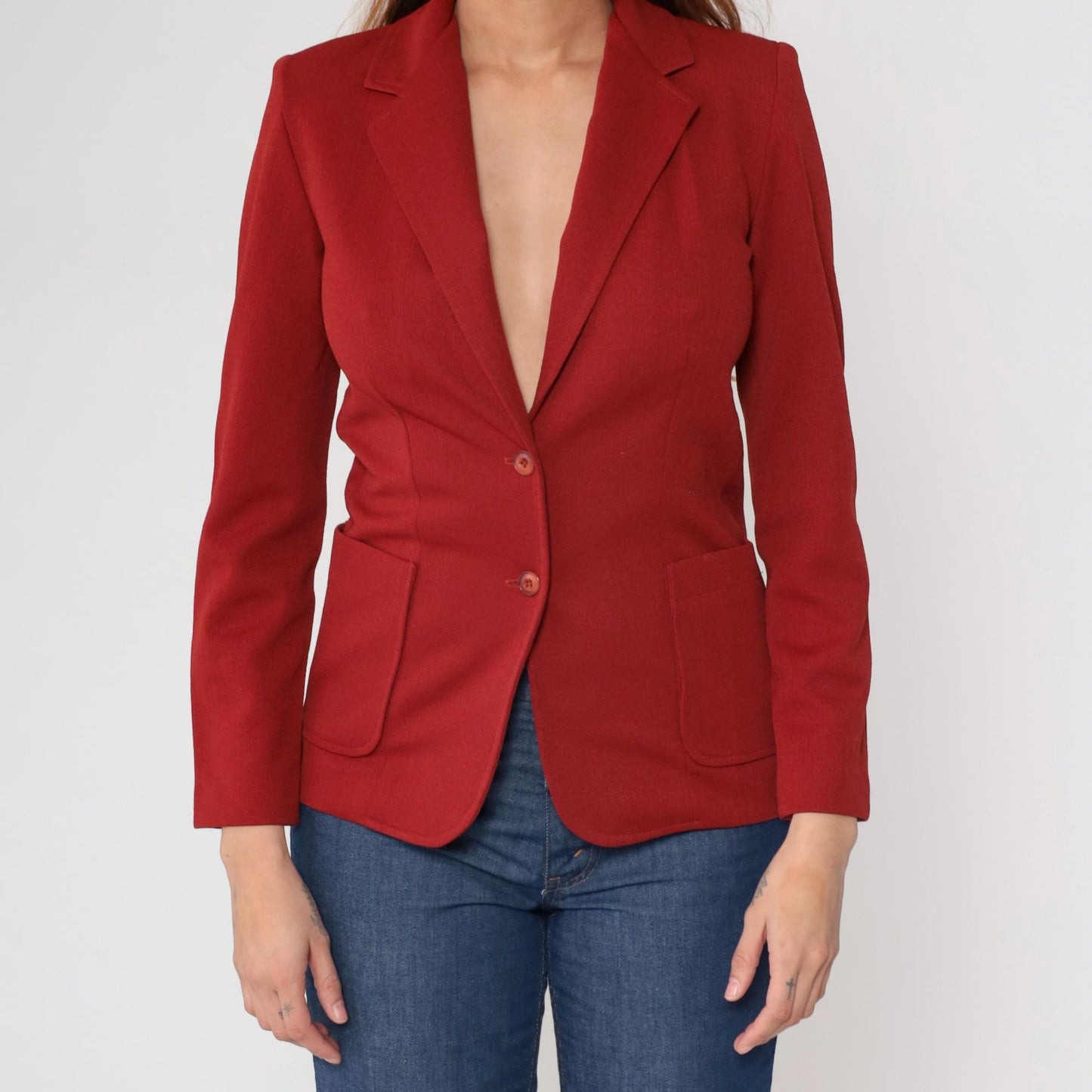 70s Today's Times Cherry Red Blazer Tailored Button Front Jacket Small