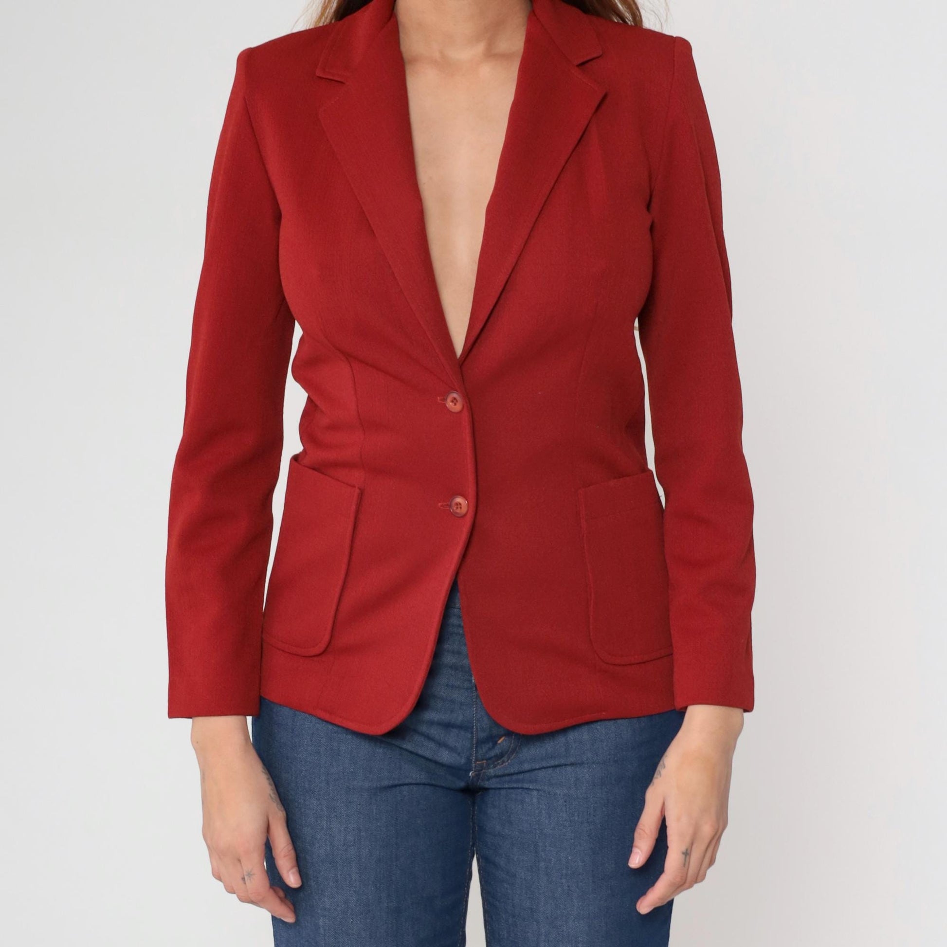 70s Today's Times Cherry Red Blazer Tailored Button Front Jacket Small