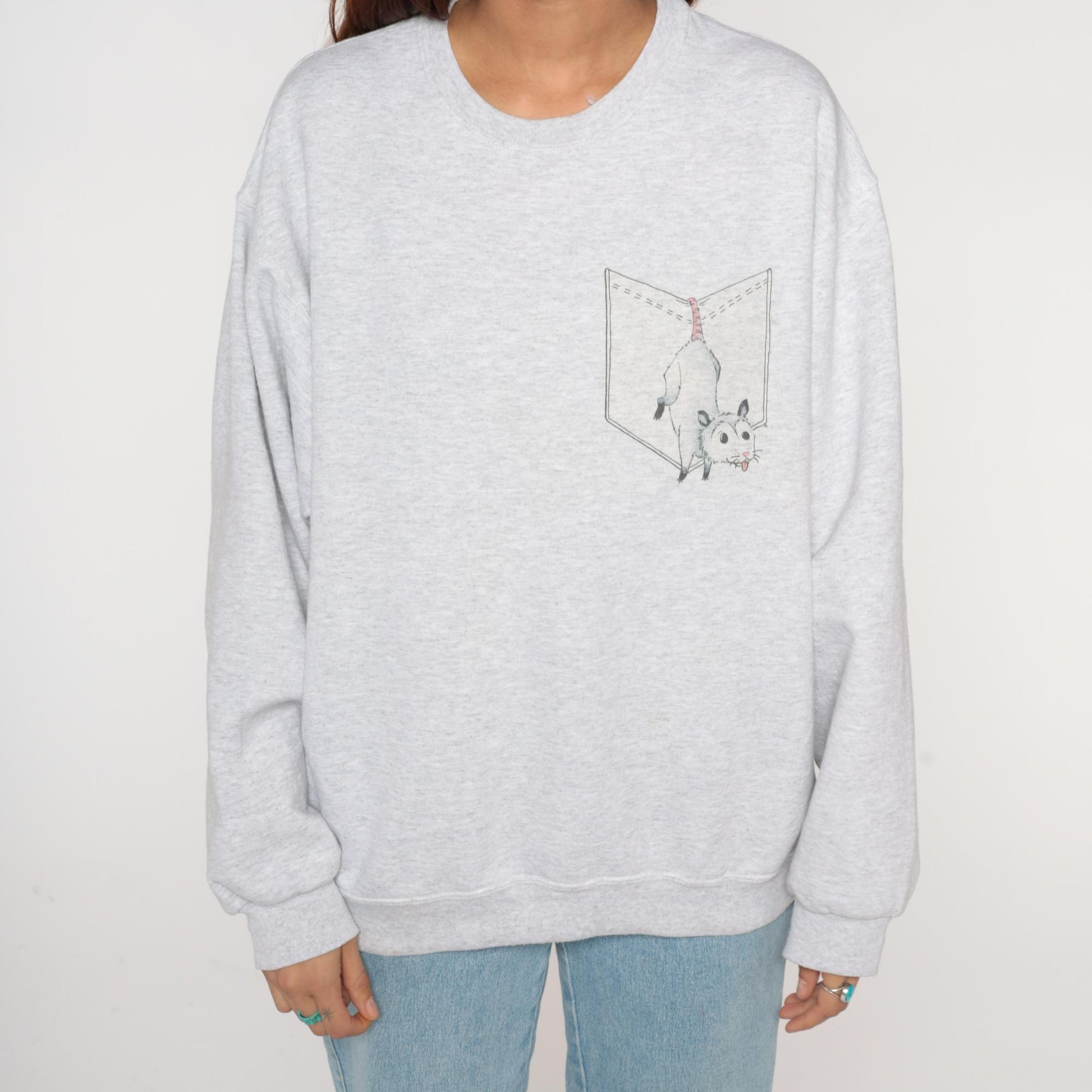 90s Jerzees Possum Graphic Sweatshirt Heather Grey Crewneck Large L