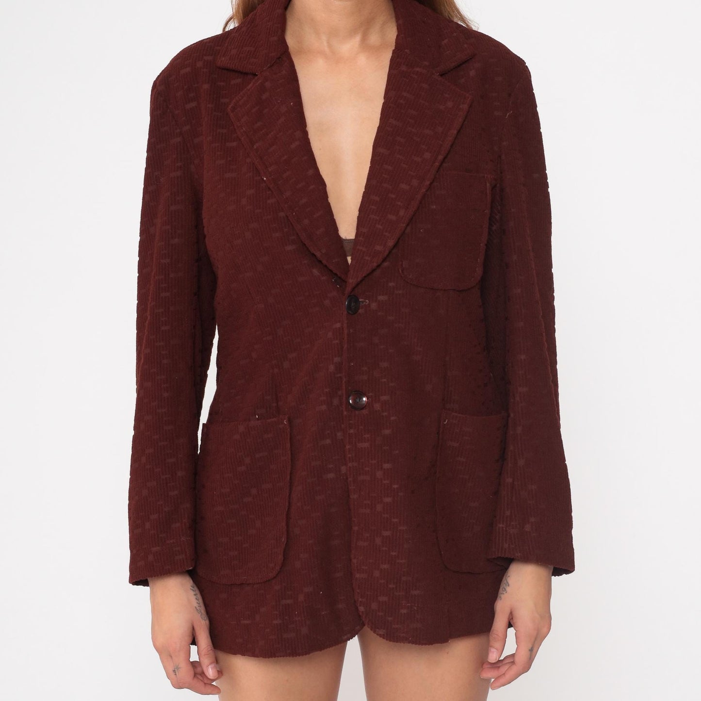 80s Meidiy Corduroy Blazer Chocolate Brown Notched Collar Medium M