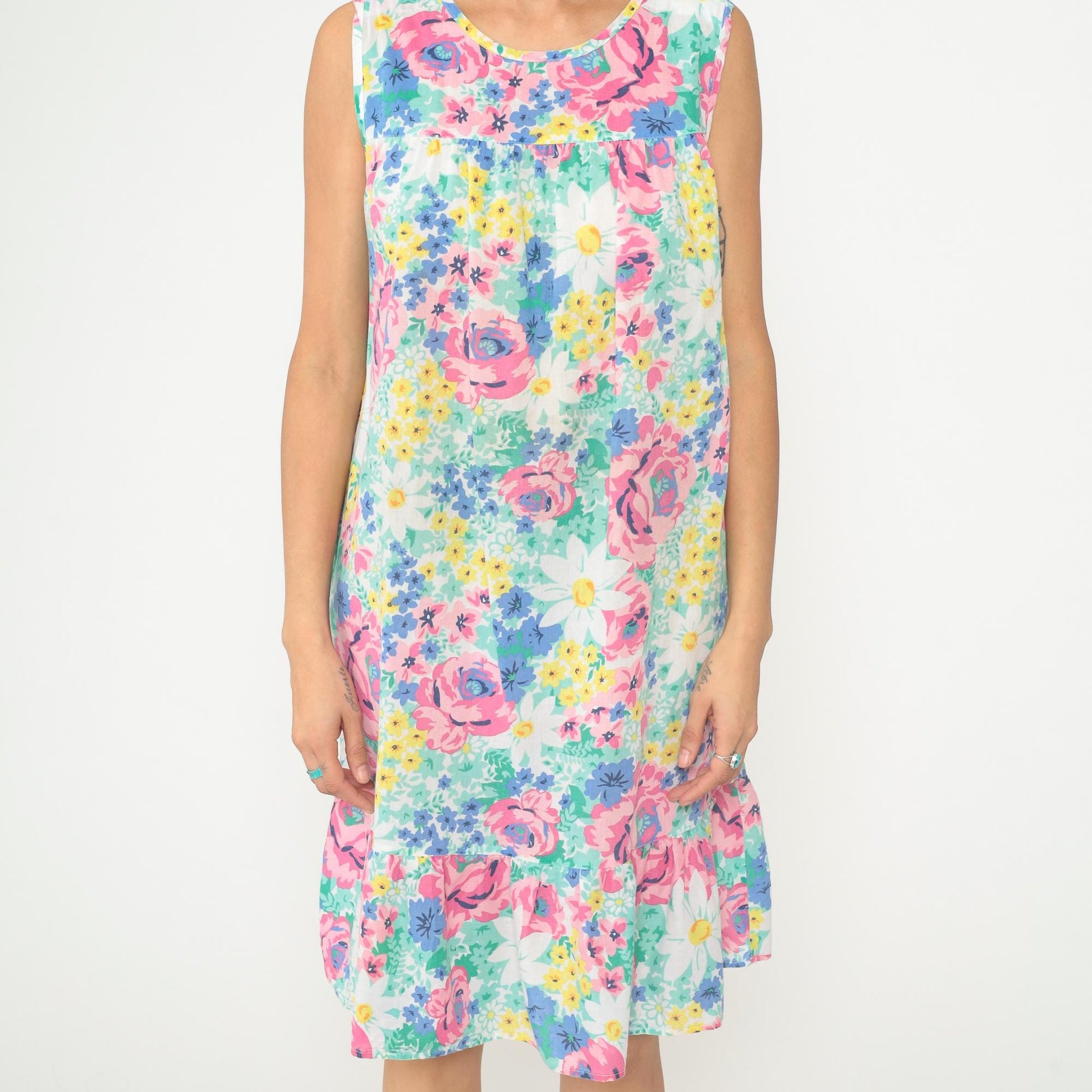 90s Anthony Richards Floral Midi Dress Sleeveless Drop Waist Medium M