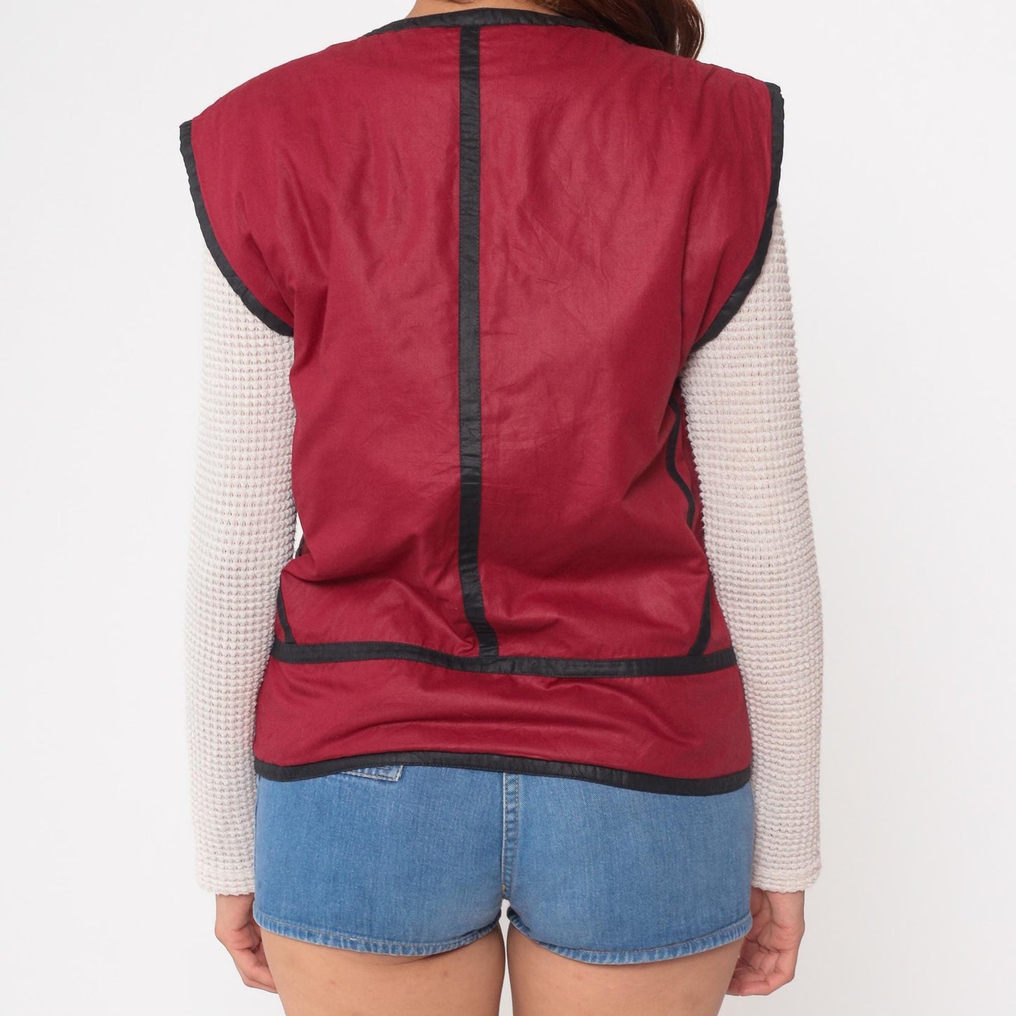 80s Patchwork Faux Fur Vest Burgundy Navy Geometric Colorblock Medium