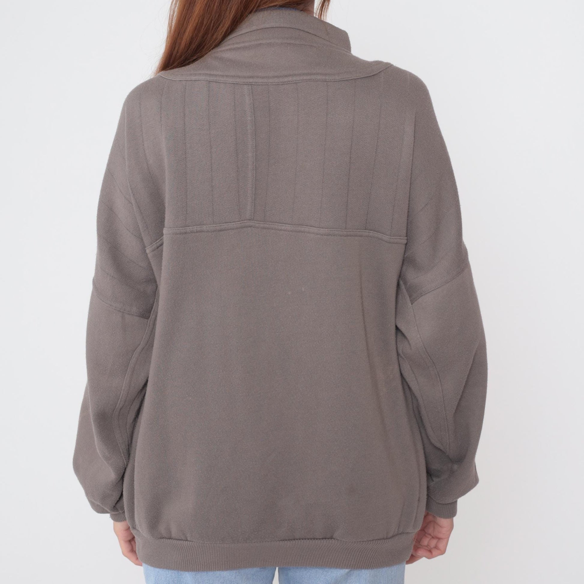 90s Todays News Half Zip Sweatshirt Taupe Embroidered Logo Large L
