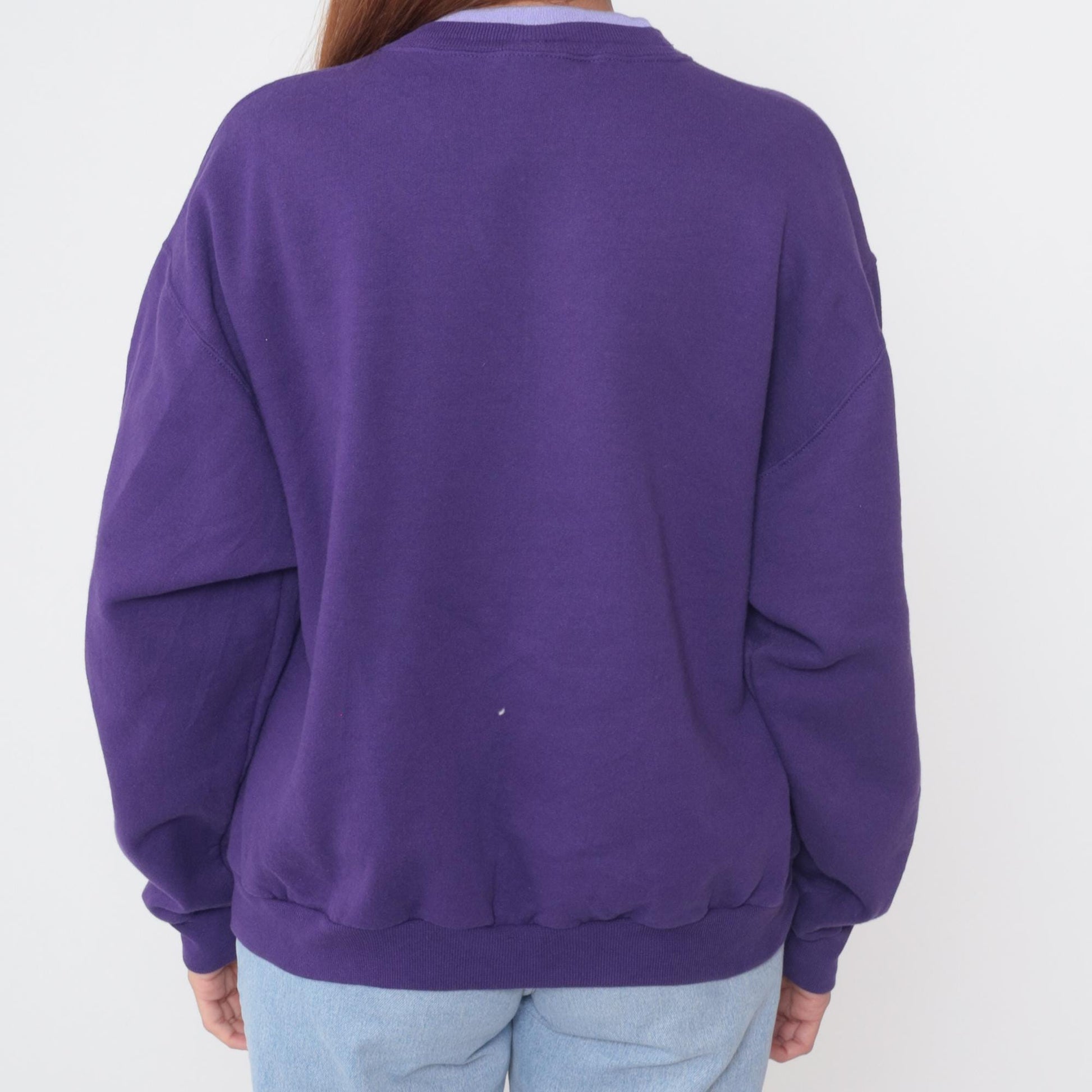 90s Morning Sun Purple Sweatshirt Red Hat Lady Graphic Crewneck Medium M