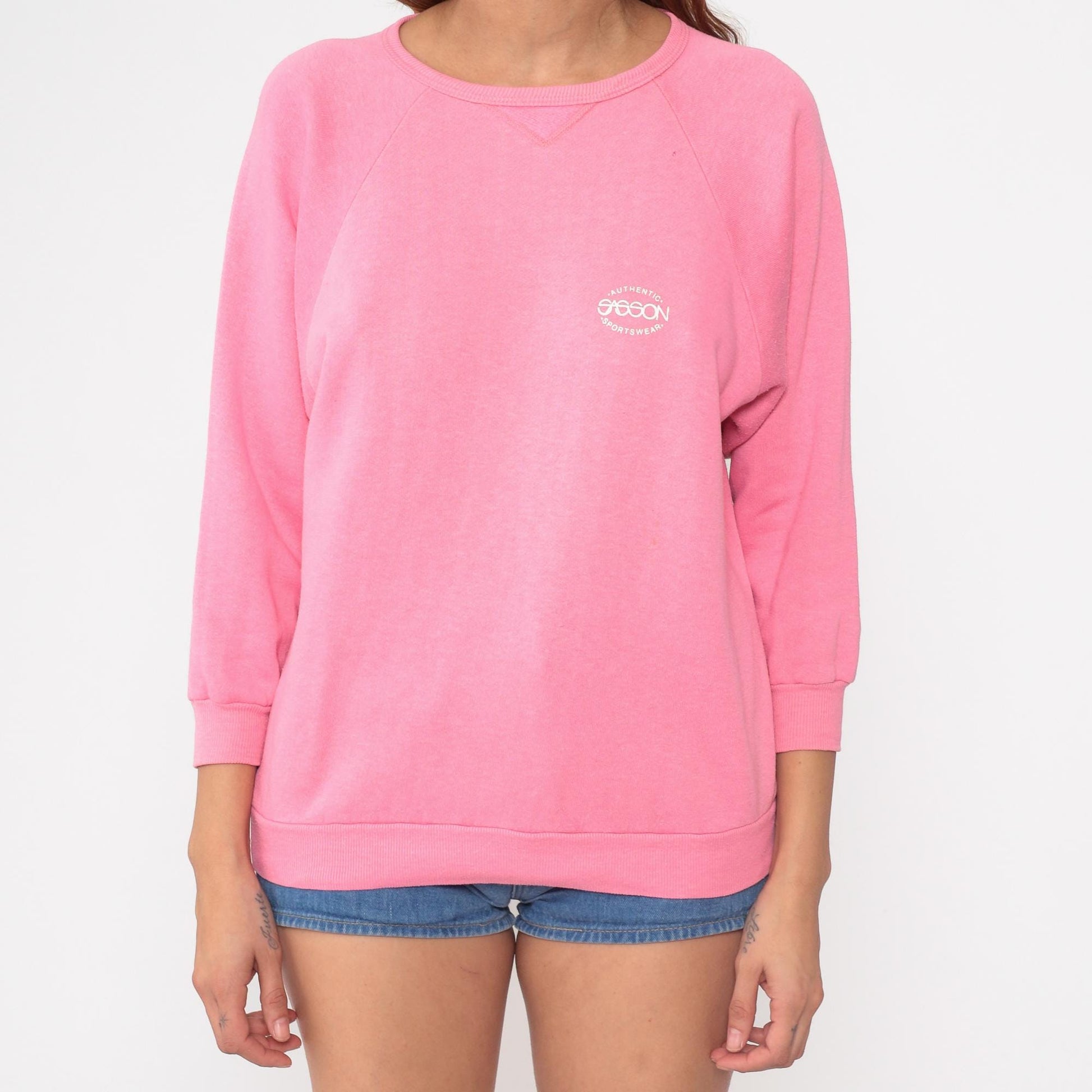 80s Sasson Pink Crewneck Sweatshirt Raglan Sleeve Medium M