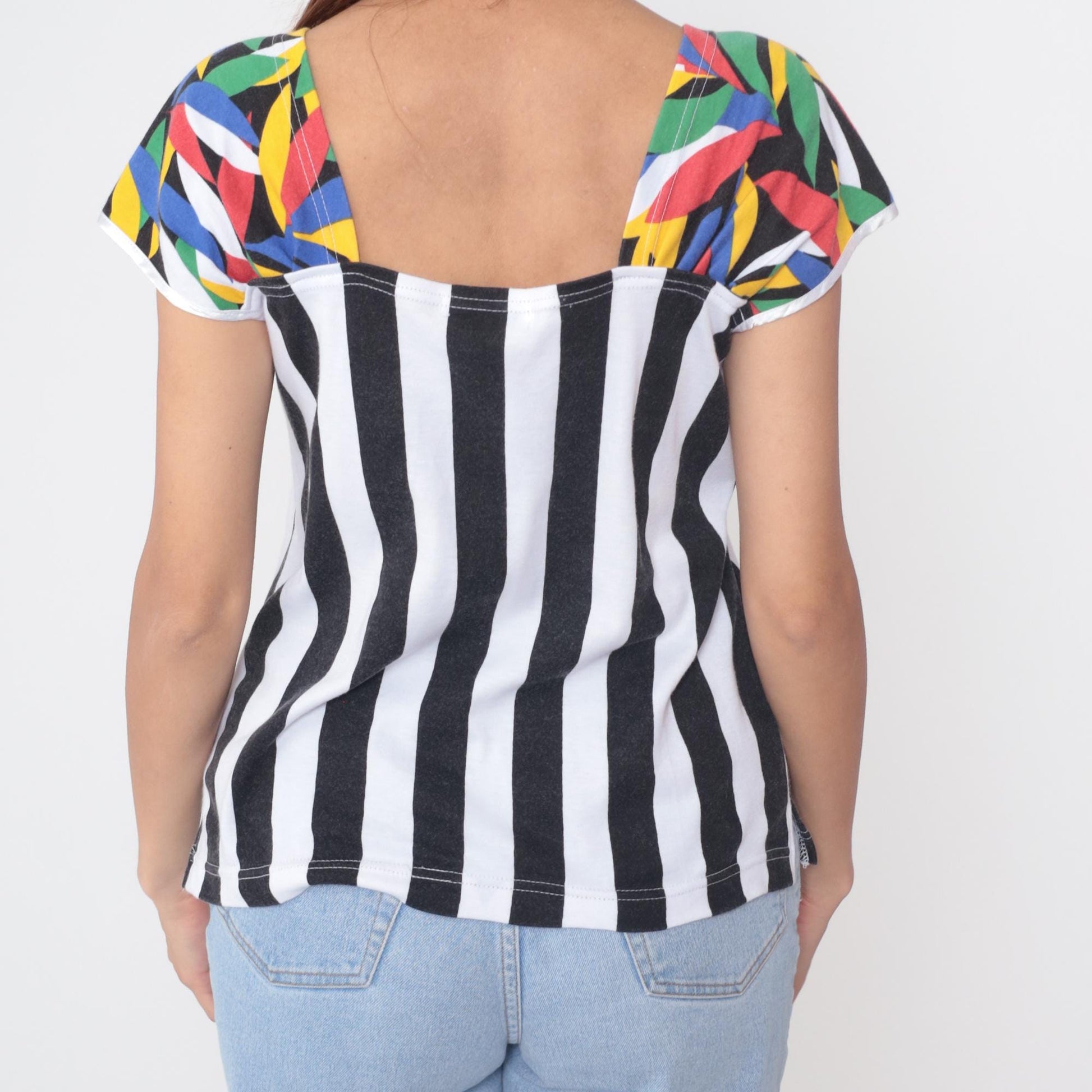 80s Lucie Ann Pattern Mix Top Stripe Geometric Colorblock Small S