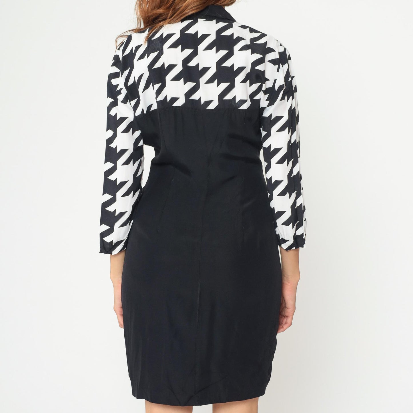 90s Scarlett Black Houndstooth Blazer Dress Double Breasted Mini Small S