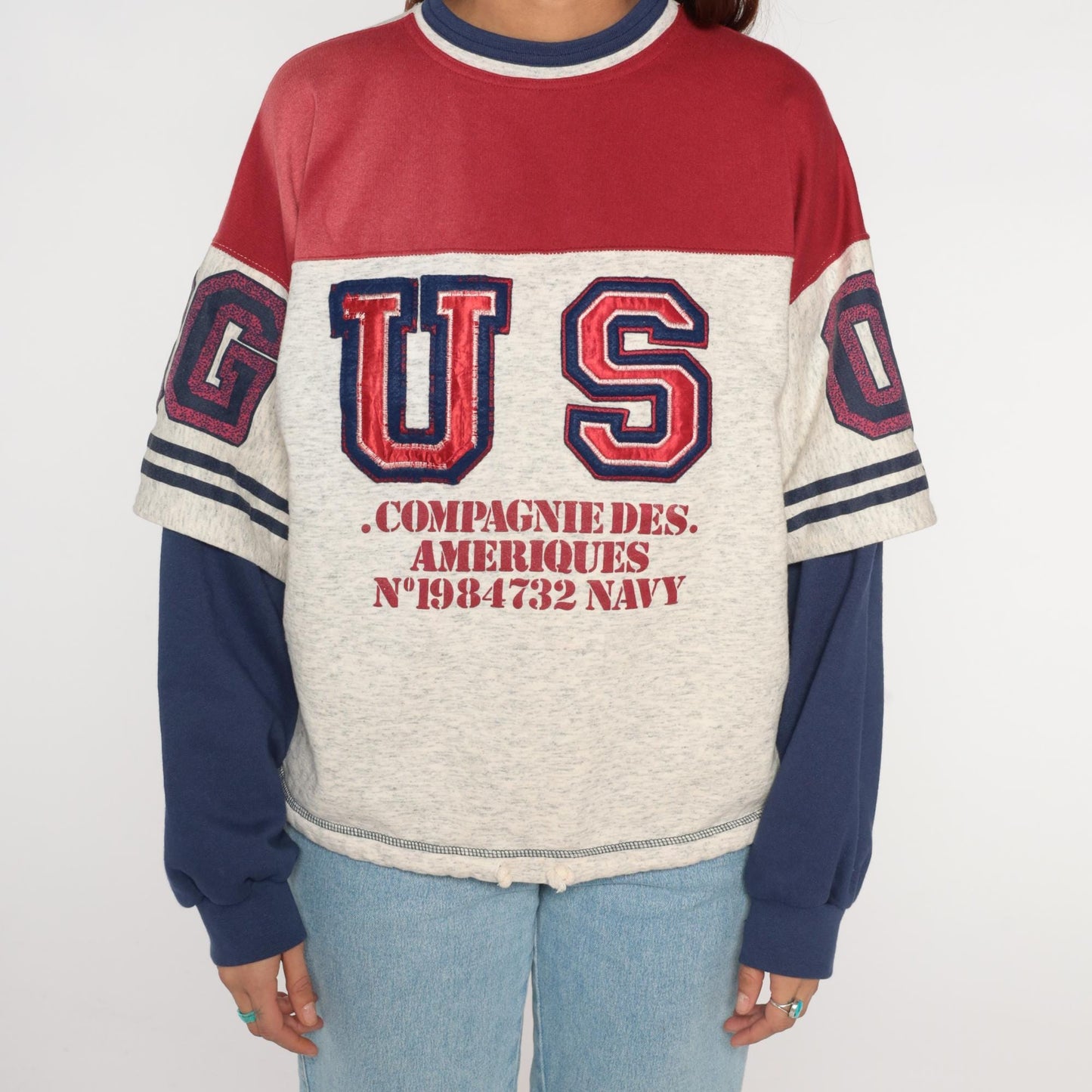 90s Compagnie Des Ameriques Color Block Sweatshirt Red White Navy Large L