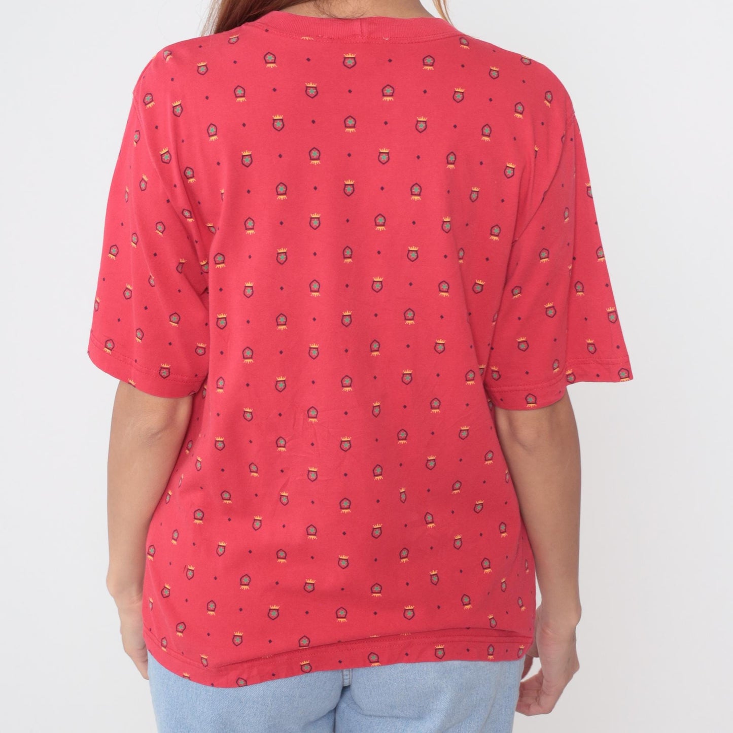90s Talbot's Red Shield Crest Print Cotton T-Shirt Medium M