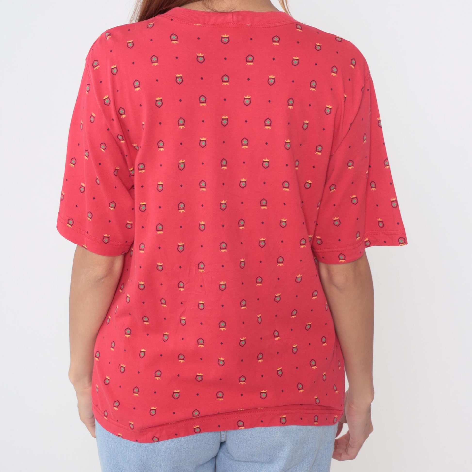 90s Talbot's Red Shield Crest Print Cotton T-Shirt Medium M