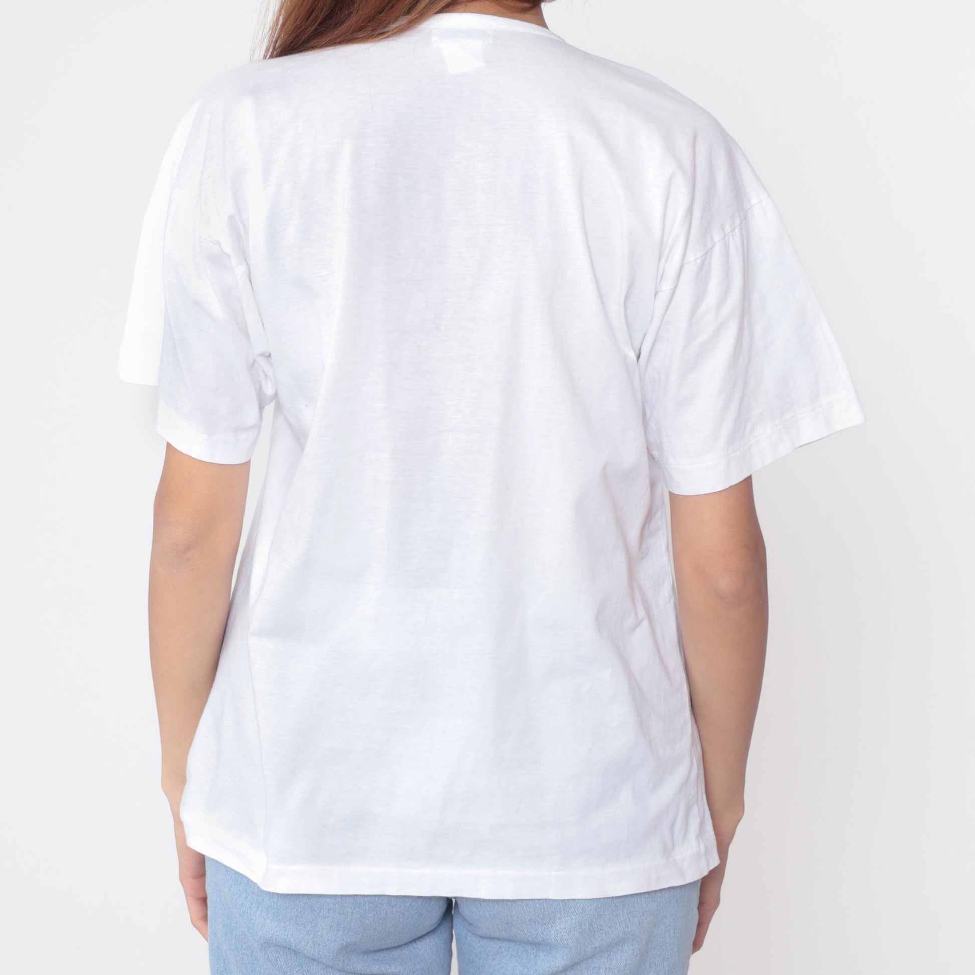 90s Lixin White Henley Cotton T-Shirt Button Placket Short Sleeve Medium