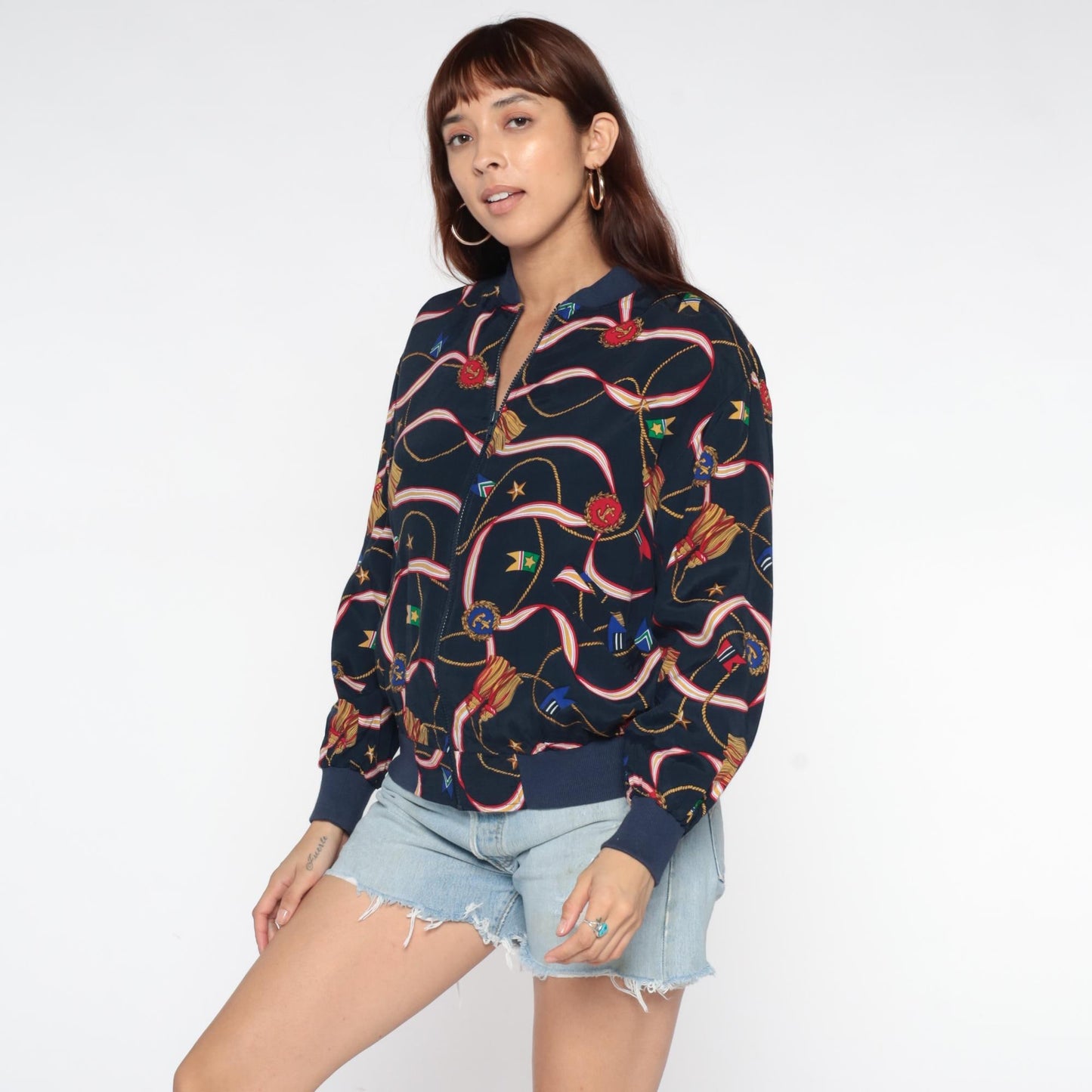 90s Alfred Dunner Nautical Bomber Jacket Navy Multicolor Medium