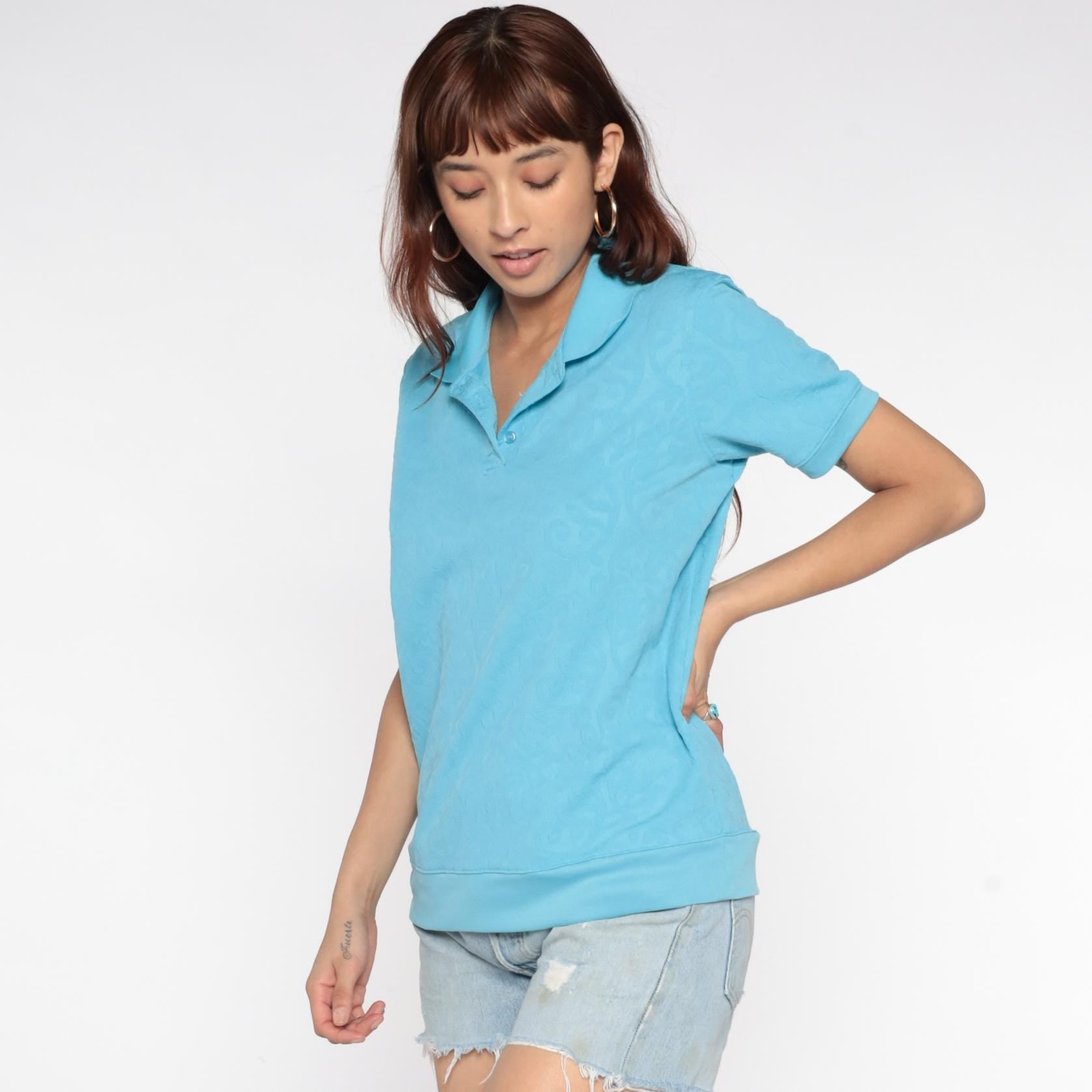 90s Broce Paisley Polo Aqua Blue Collared Shirt Medium M