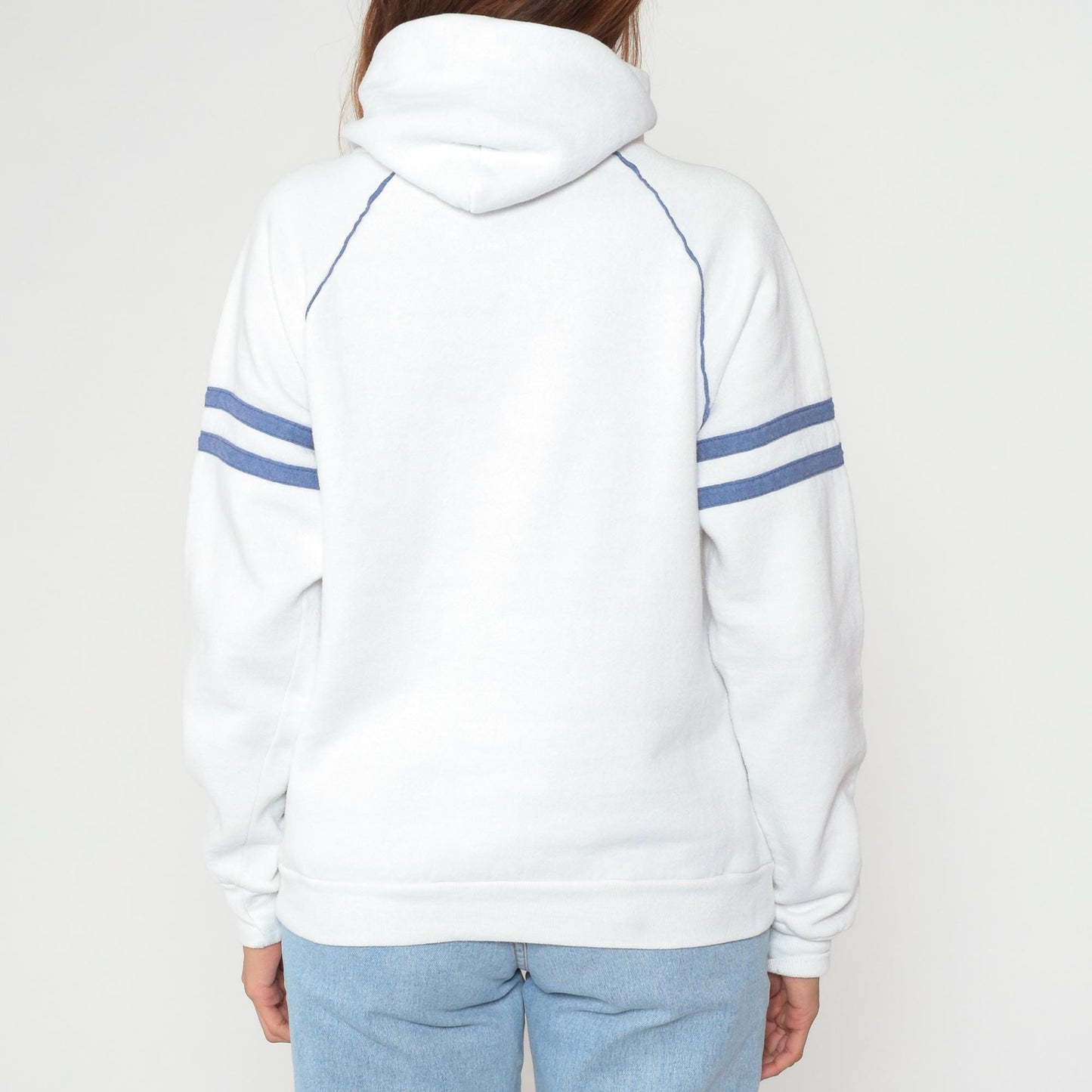 80s Jerzees Sign Language Hoodie White Blue Varsity Raglan Large