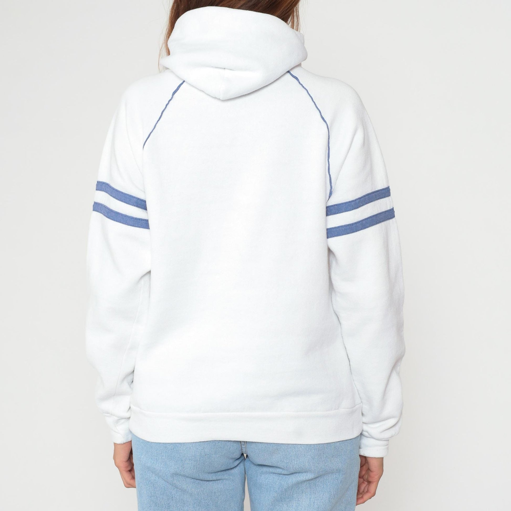 80s Jerzees Sign Language Hoodie White Blue Varsity Raglan Large