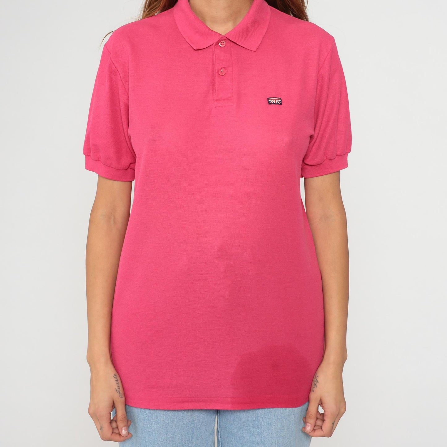 80s Brittania Polo Shirt Hot Pink Collared Short Sleeve Medium M