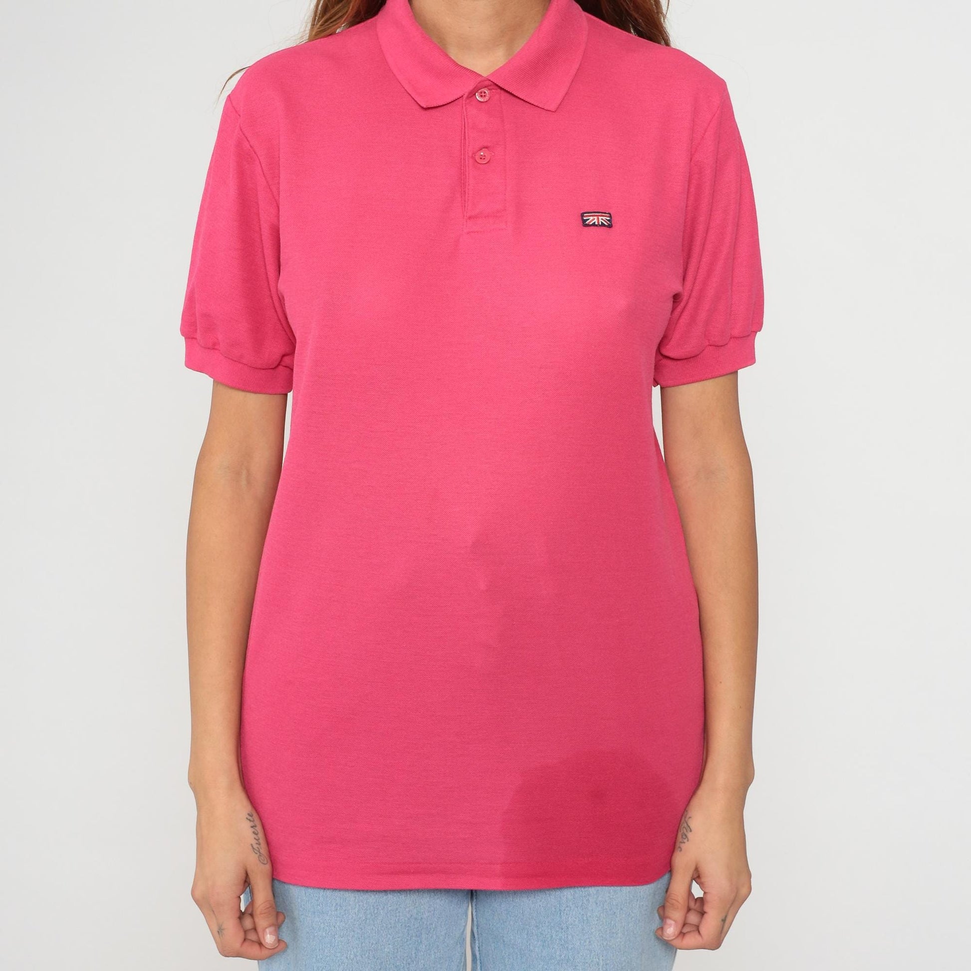 80s Brittania Polo Shirt Hot Pink Collared Short Sleeve Medium M