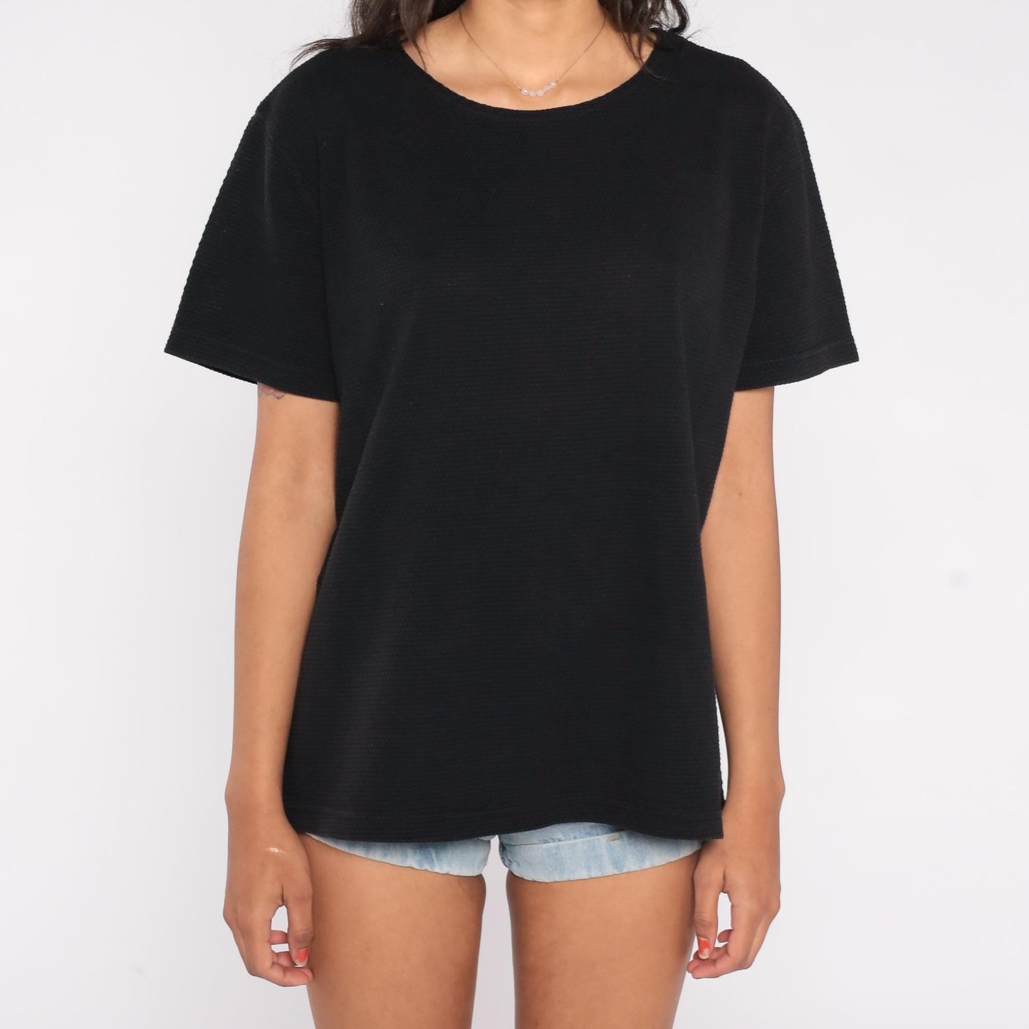 90s Black Crew Neck T-Shirt Cotton Blend Minimalist Vintage Tee Large L
