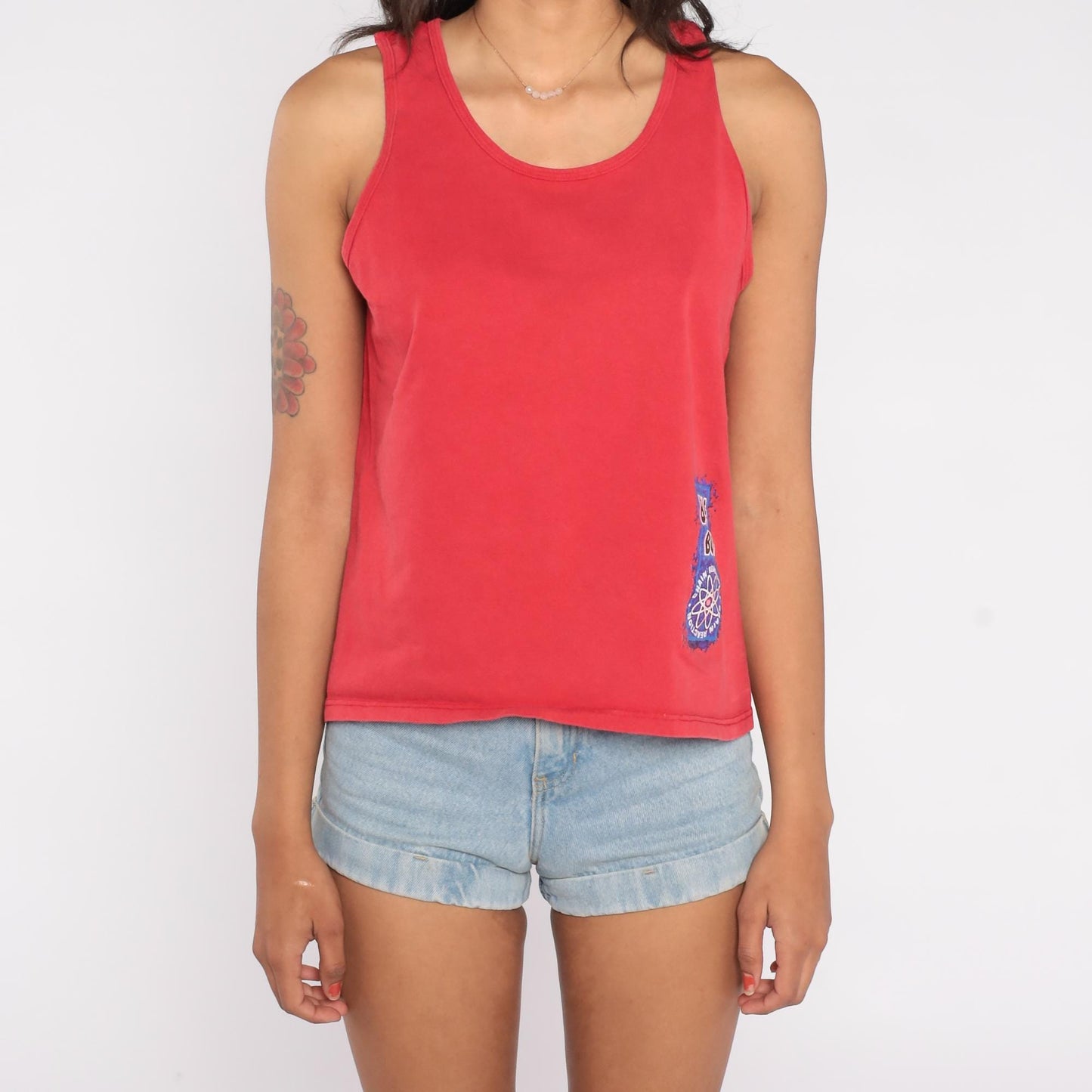 90s Bugle Boy Active Red Tank Top Chain Reaction Atom Graphic Small
