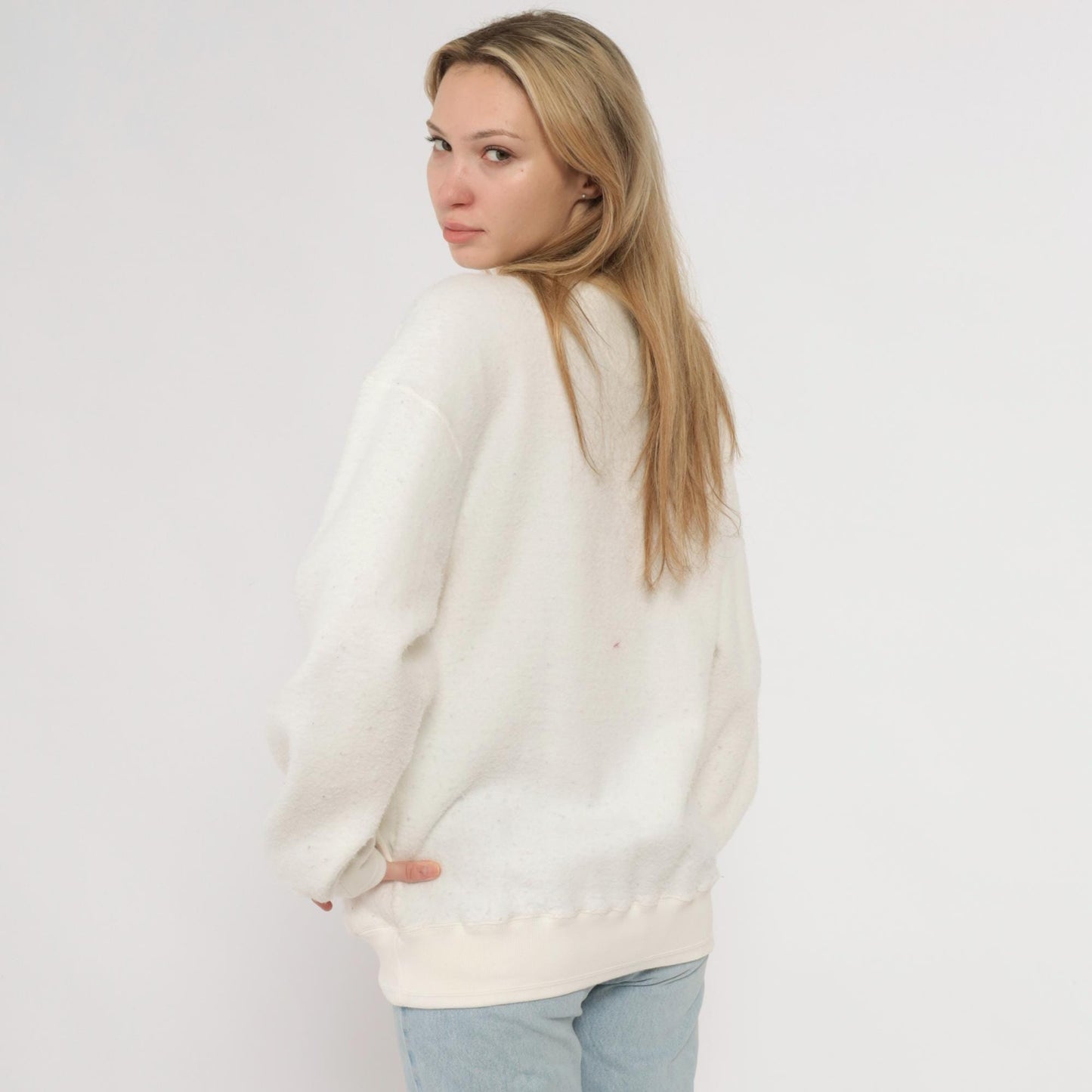 80s Claybrooke Sport White Henley Reverse Weave Cotton Sweatshirt Small S