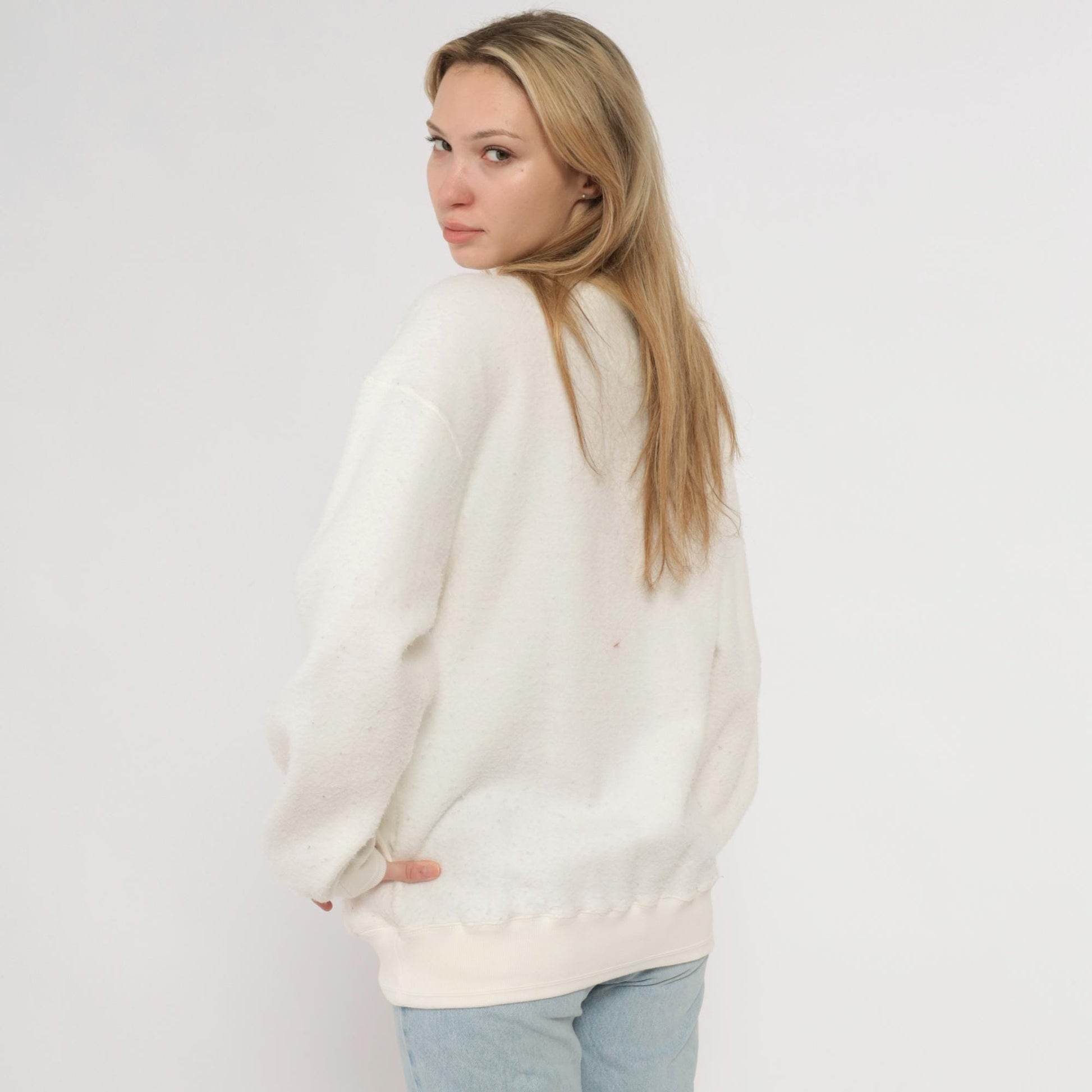 80s Claybrooke Sport White Henley Reverse Weave Cotton Sweatshirt Small S