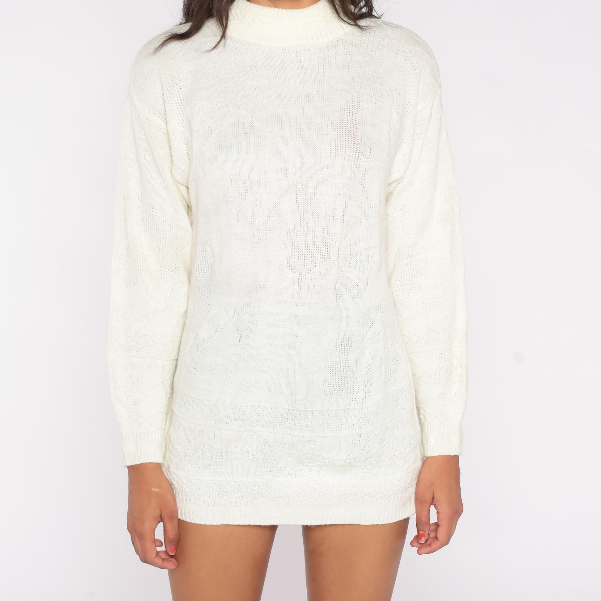 80s Village Fair Cream Mock Turtleneck Knit Sweater Small S