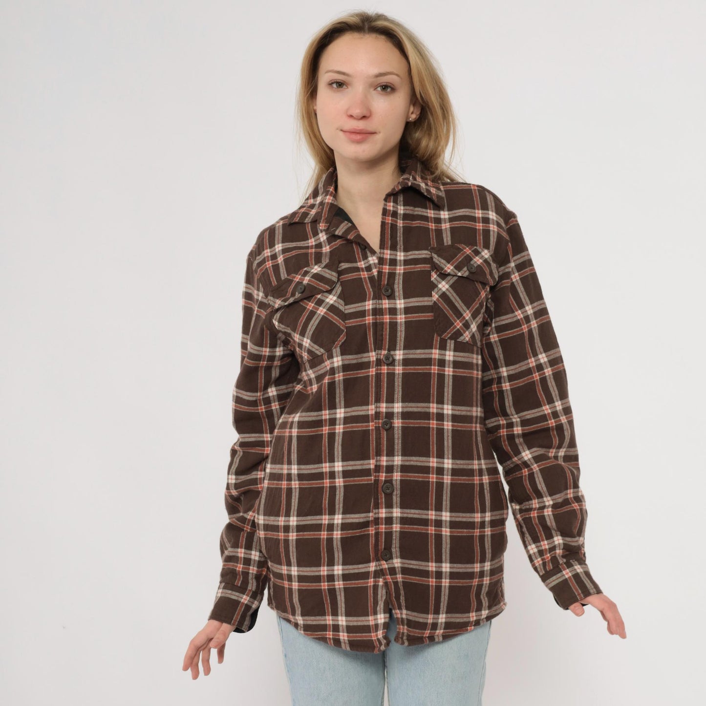 Y2K Wrangler Brown Plaid Quilted Flannel Shirt Small S