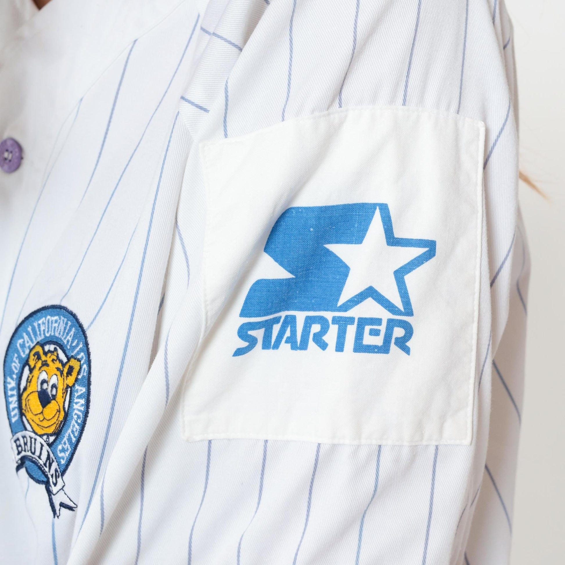 90s UCLA Bruins Baseball Jersey Starter White Pinstripe Button Front Extra Large XL