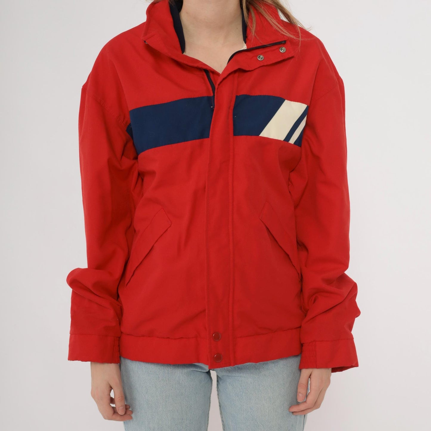 80s Forsters Red Windbreaker Jacket Navy White Color Block Medium
