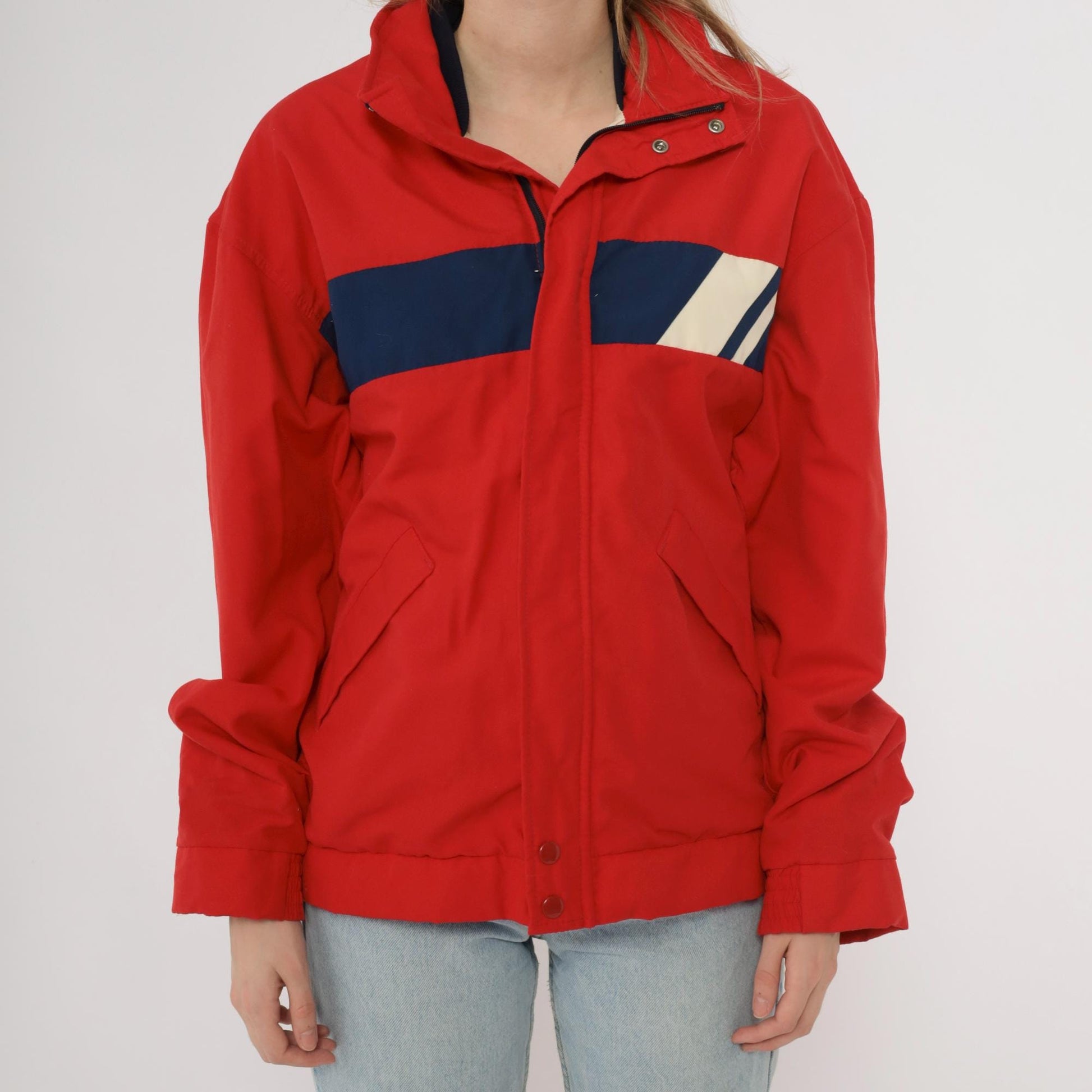80s Forsters Red Windbreaker Jacket Navy White Color Block Medium