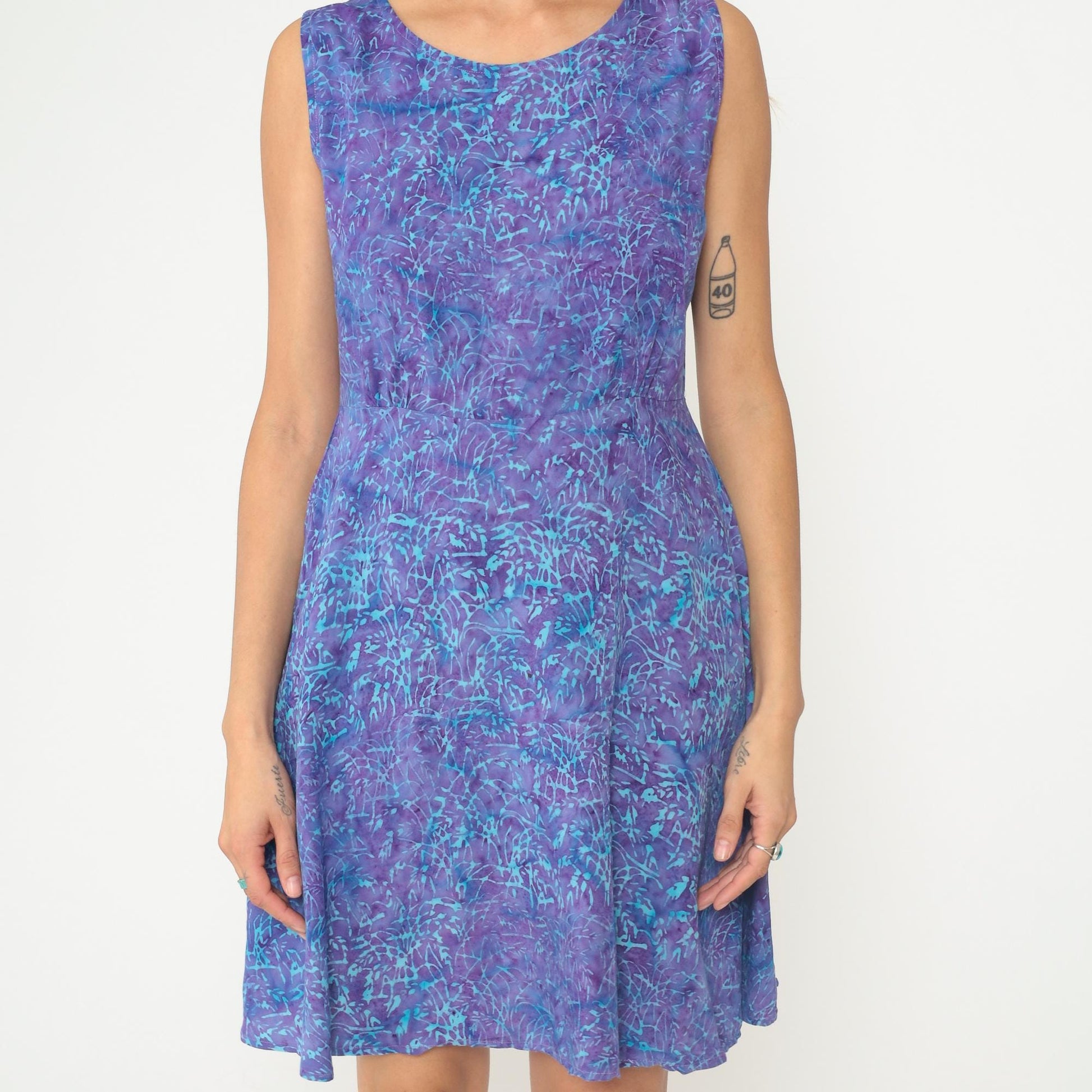 Y2K Tie Dye Mini Dress Purple Blue Turquoise Sleeveless A-Line Medium M