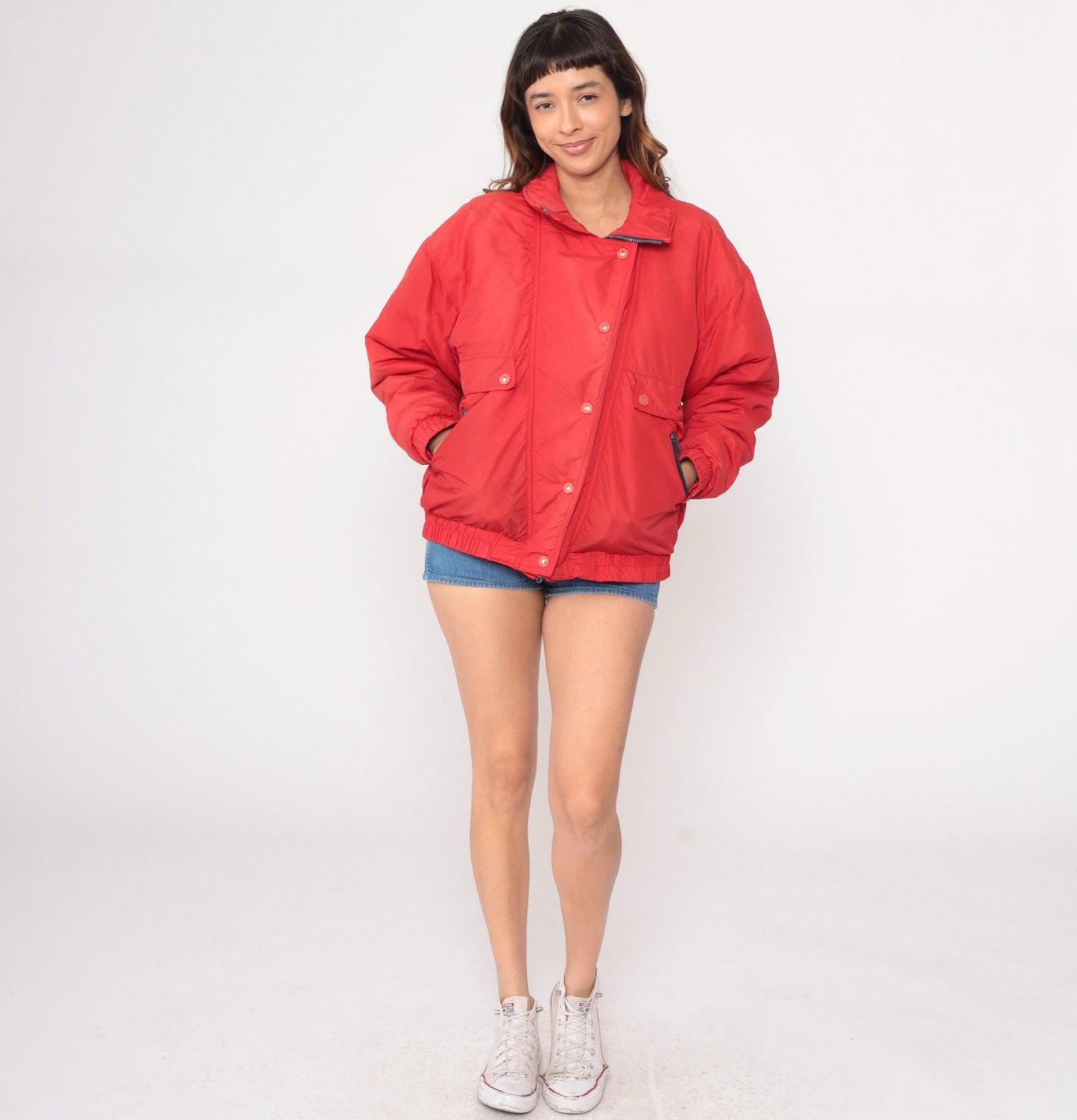 80s CB Sports Red Ski Jacket Quilted Bomber Windbreaker Medium M
