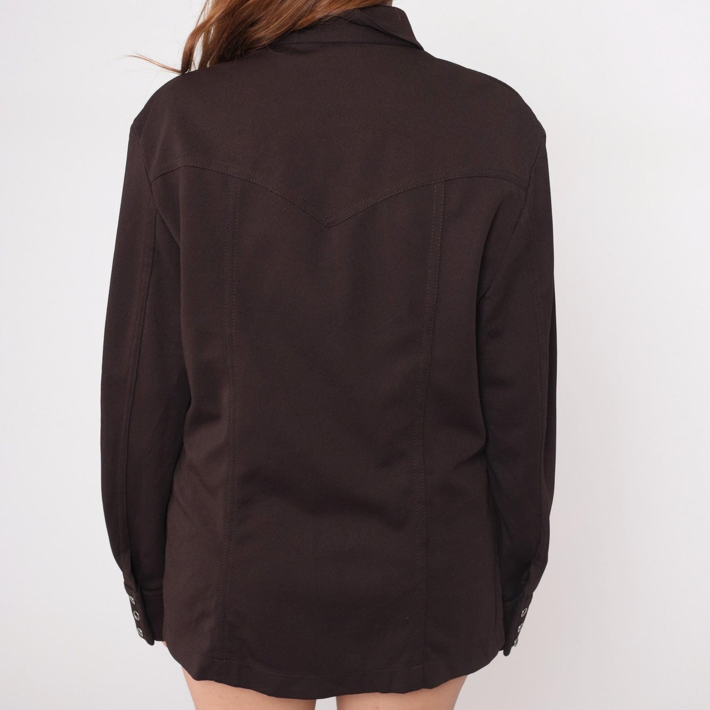 70s Lee Western Shirt Snap Button Black Pointed Collar Unisex Medium