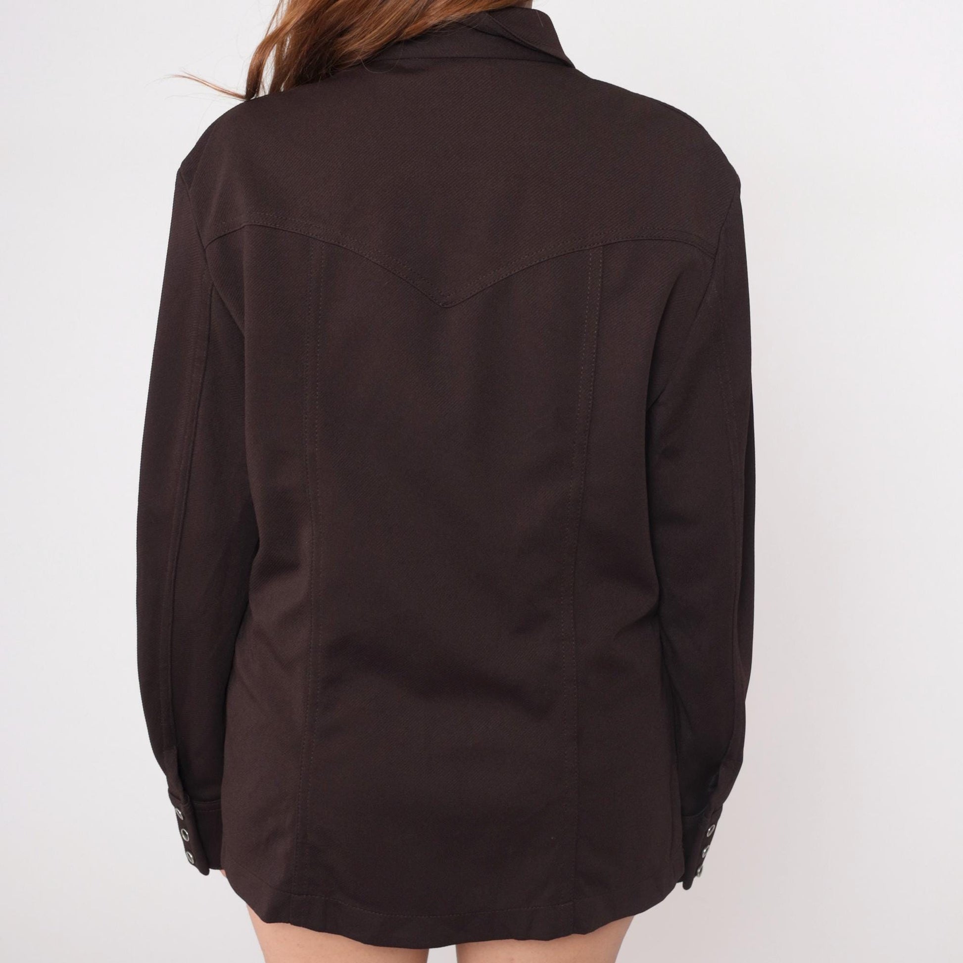 70s Lee Western Shirt Snap Button Black Pointed Collar Unisex Medium