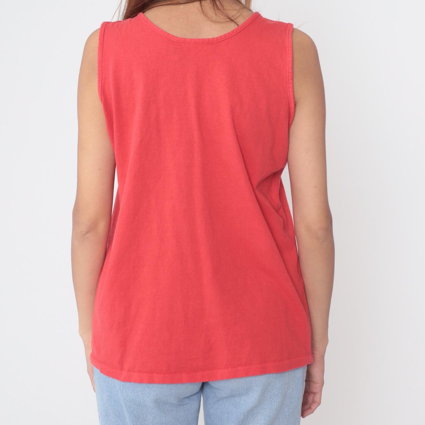 90s Coral Tank Top Scoop Neck Sleeveless Cotton Blend Medium M