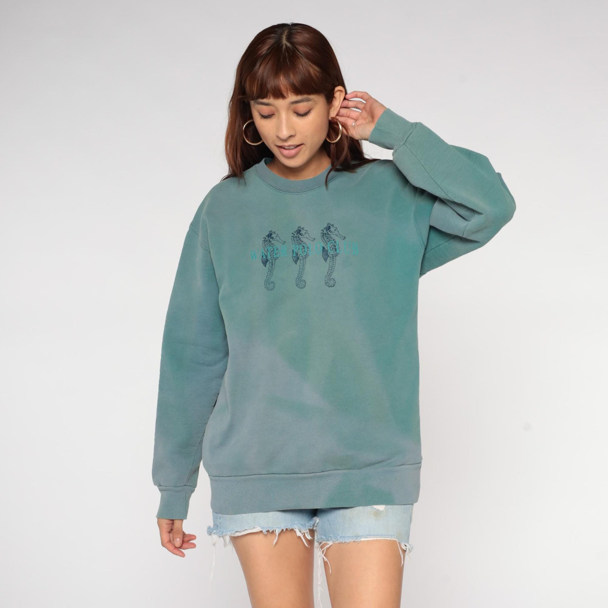 90s Jansport Water Polo Club Sweatshirt Sage Green Seahorse Graphic Large L
