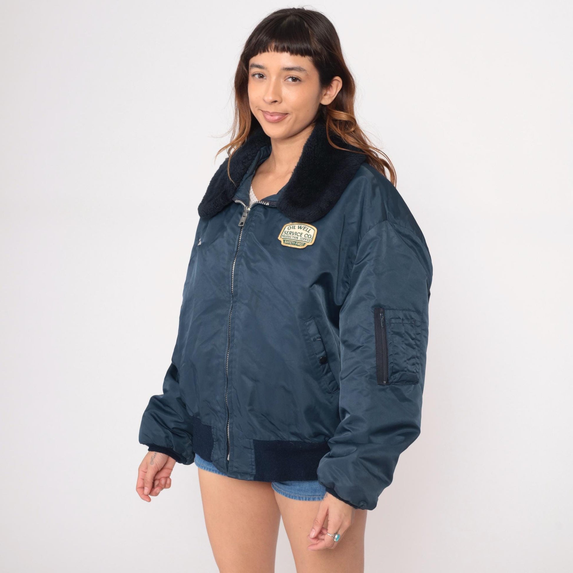 80s Navy Bomber Jacket Oil Well Service Embroidered Ken Patch XXL