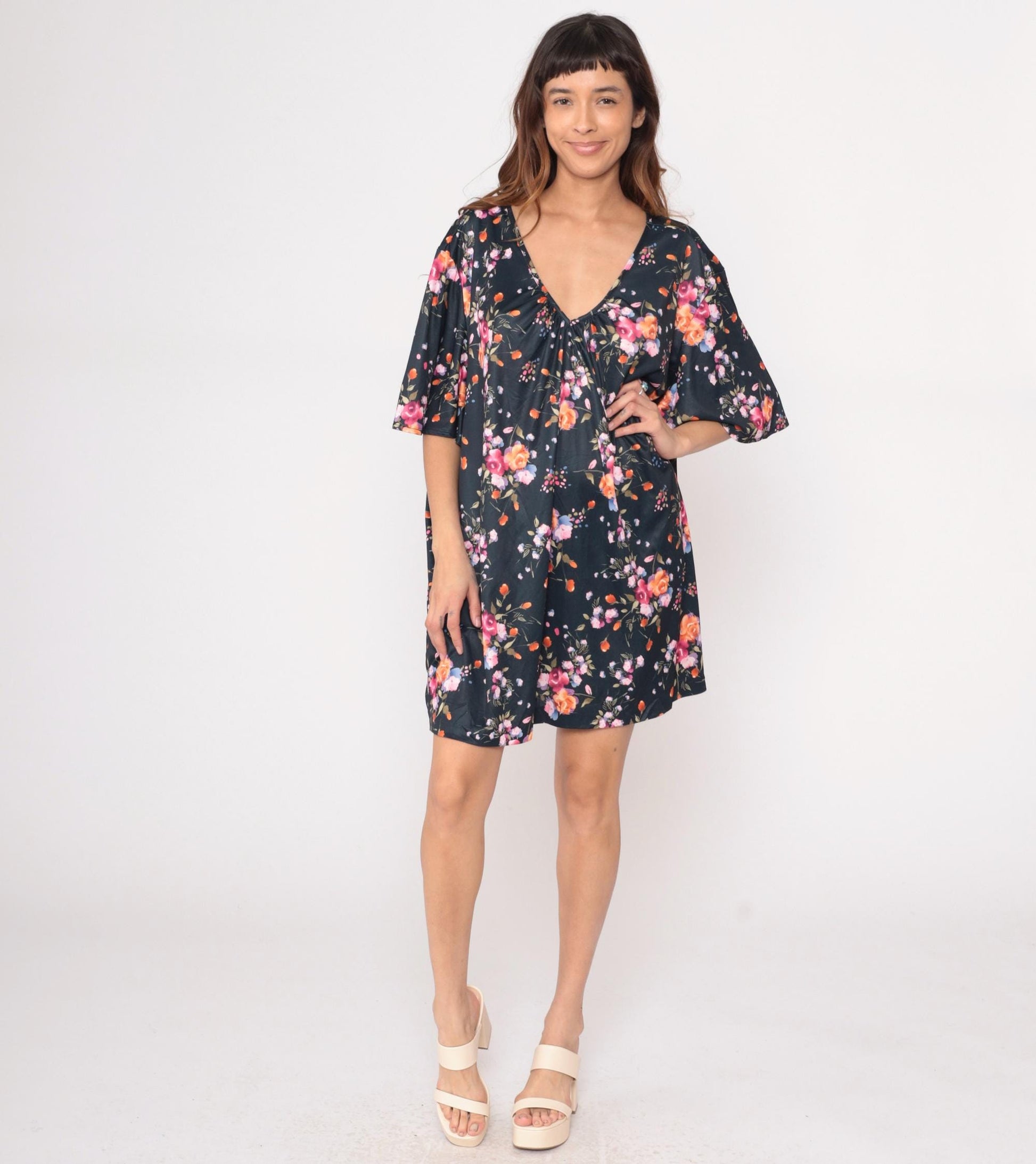 90s Only Necessities Floral Mini Dress V-Neck Empire Waist Plus Size 5X