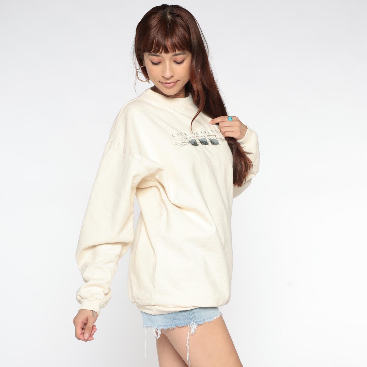 90s Lake Quinault Landscape Cream Crewneck Sweatshirt Extra Large XL