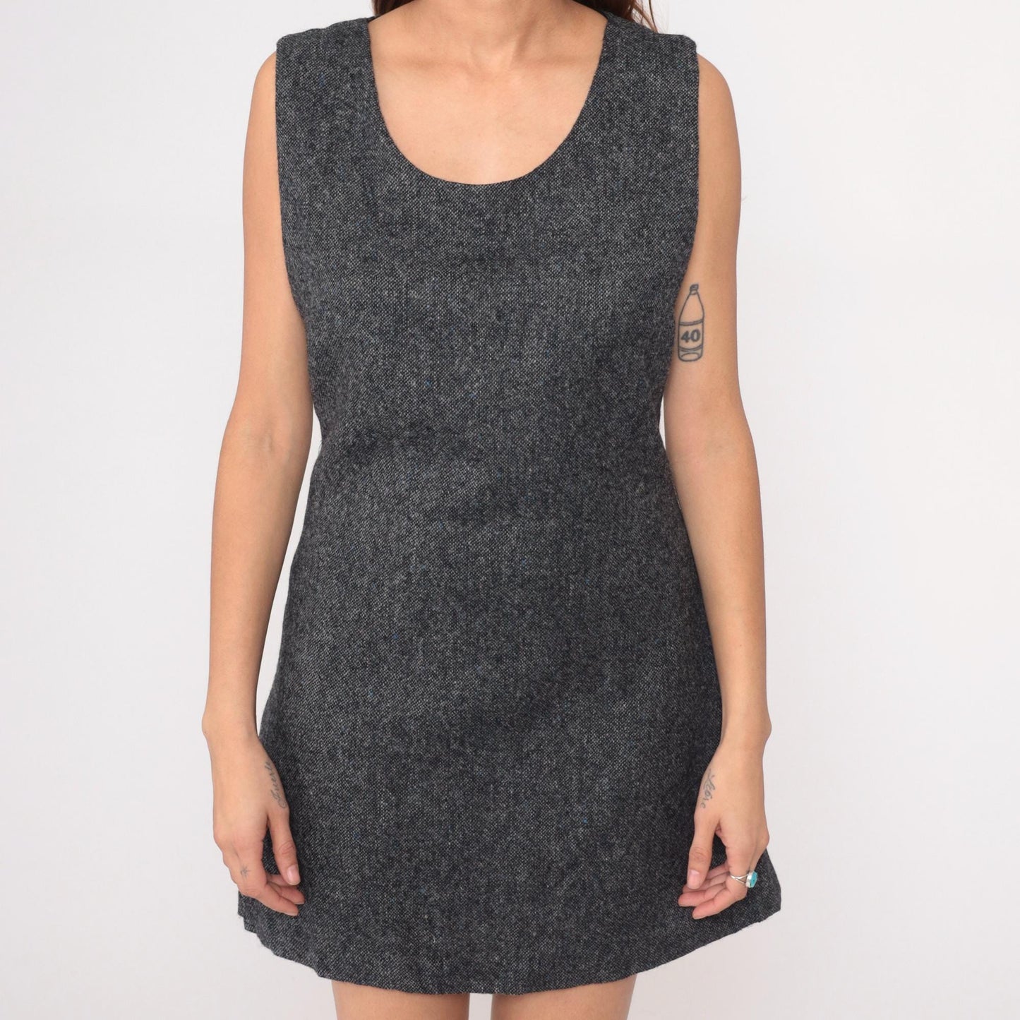 90s Mary Jane Marcasiano Wool Mini Dress Charcoal Sleeveless Medium