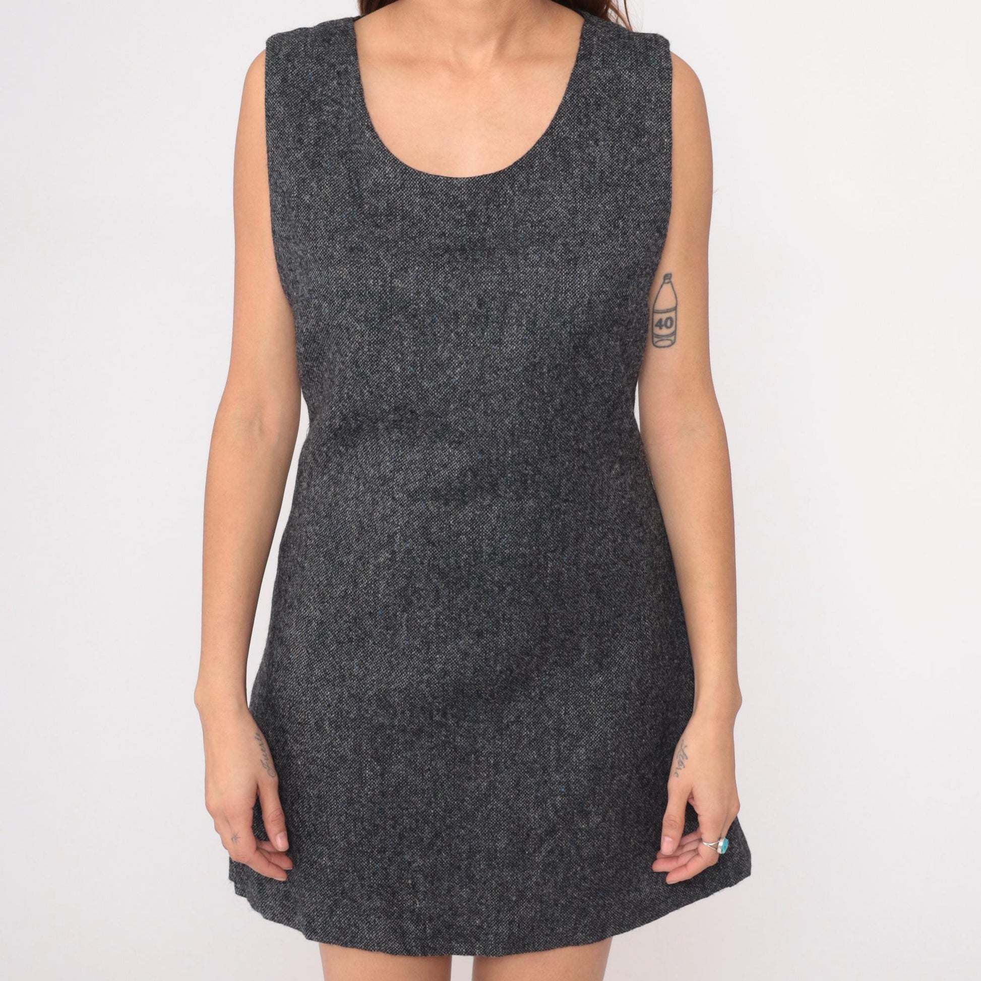 90s Mary Jane Marcasiano Wool Mini Dress Charcoal Sleeveless Medium