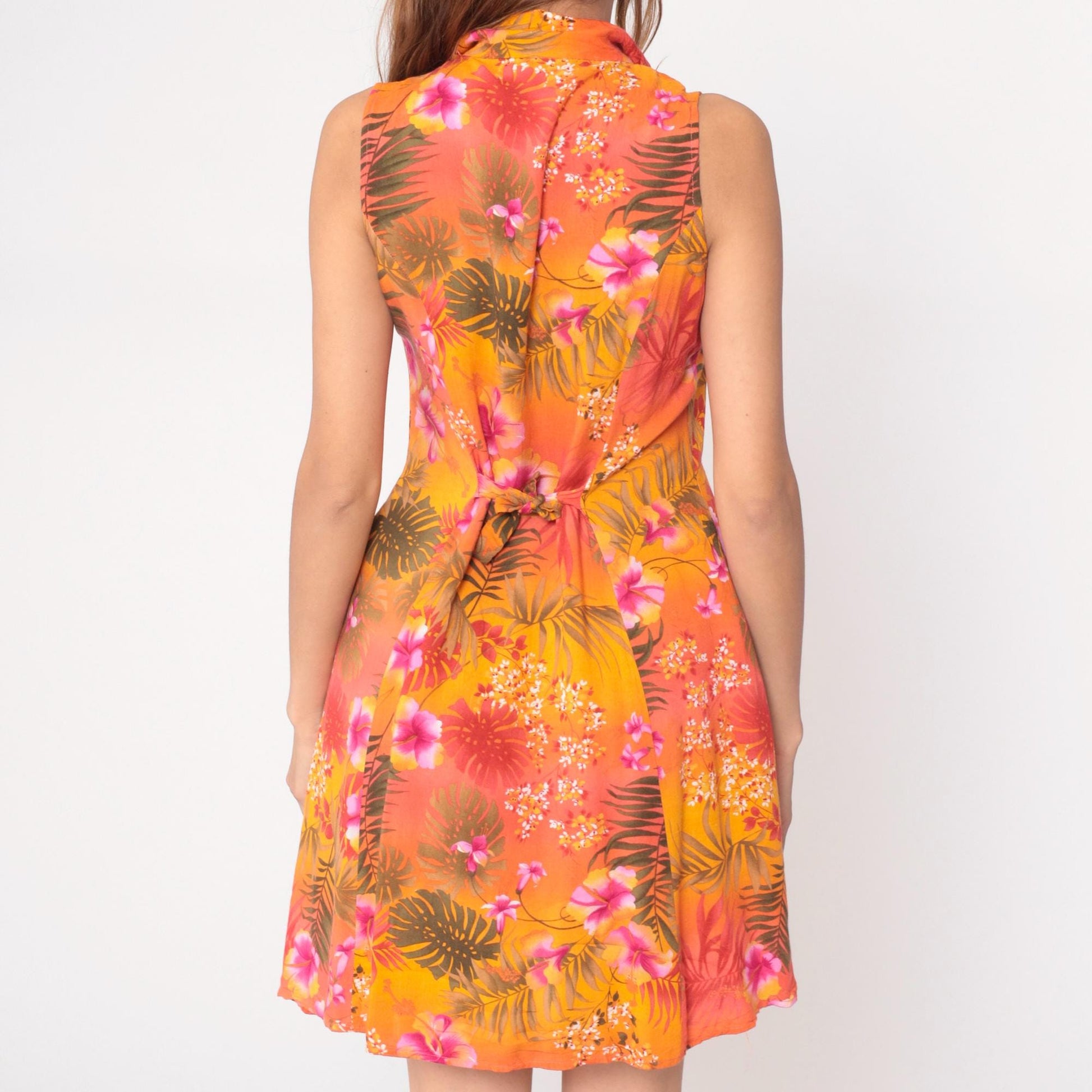 90s Impressions Tropical Floral Mini Dress Button Front Sleeveless Medium M
