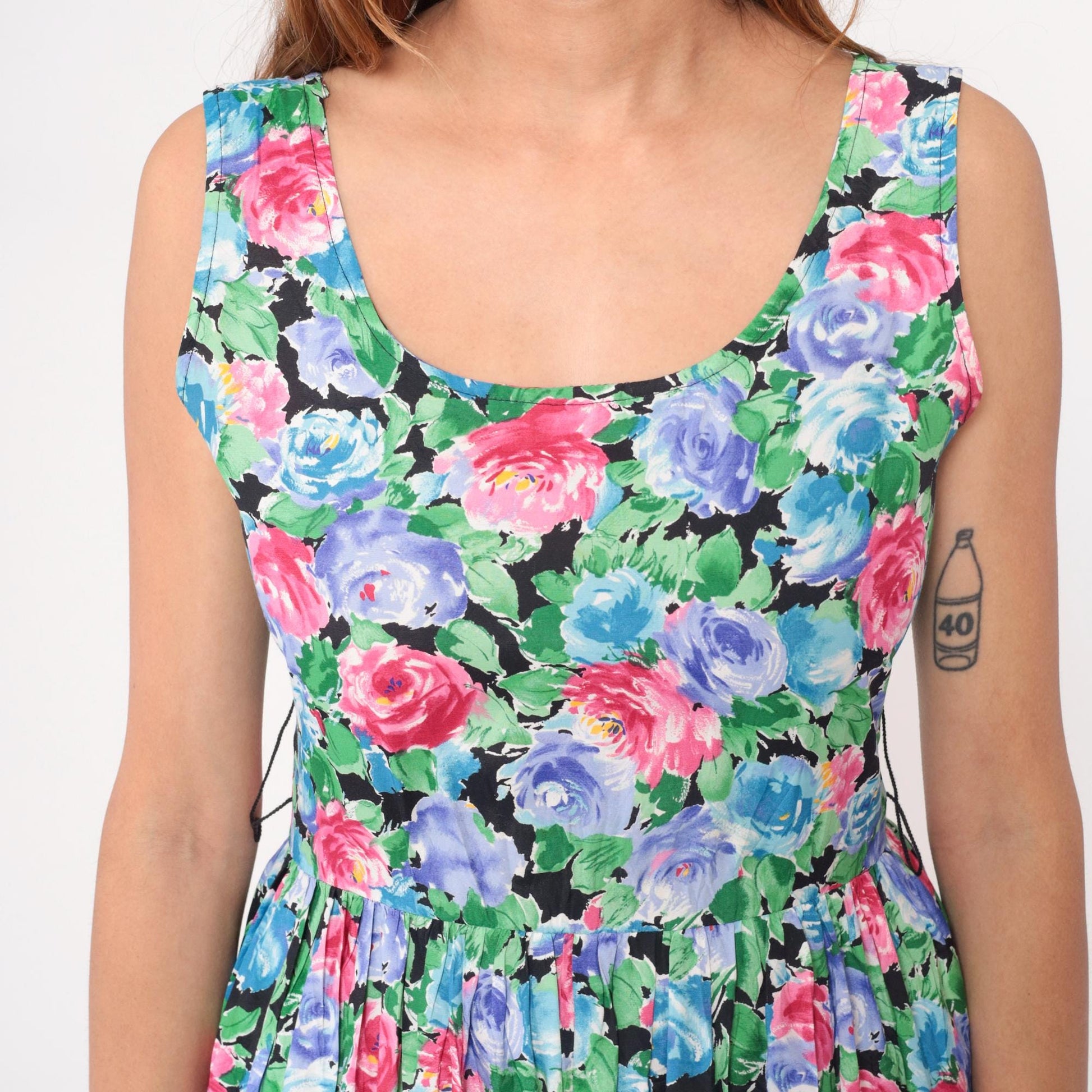 90s Warren Z Floral Maxi Dress Watercolor Rose Print Sleeveless Small